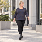 Weiches Langarmshirt in Blau/Braun aus Feinstrick mit Flauschgarn und Rundhalsausschnitt