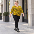 Flauschiges Strickoberteil Gelb/Schwarz mit Rundhalsausschnitt und aufgesetzten Taschen