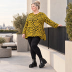 Weiches Langarmshirt aus flauschigem Feinstrick in Gelb/Schwarz mit ausgestellter A-Linie