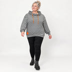 Gestreifter Kapuzenpullover in Orange/Schwarz/Weiß aus weichem Stretchjersey Italien