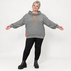Gestreifter Kapuzenpullover in Orange/Schwarz/Weiß aus weichem Stretchjersey Italien