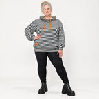 Gestreifter Hoodie in Orange/Schwarz/Weiß aus Stretchjersey mit Kapuze und Tunnelzug