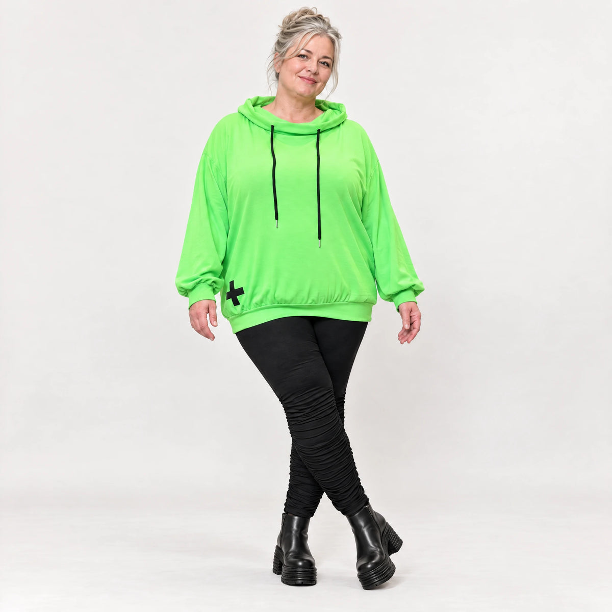 Grüner Hoody aus weichem Baumwolljersey mit Stretch Kapuze und gerader Schnittform