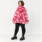 Flauschiges Langarmshirt in Pink/Rosa/Weiß mit Rollkragen und lockerer A-Linie aus Plüsch