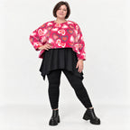 Flauschiger Plüschüberwurf in Pink/Rosa/Weiß mit kastiger Form und Seitenschlitzen