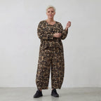Luftige Ballon Hose aus feiner Viskose Popeline im ausgefallenem Lagenlook mit Taschen, Schwarz/Sand/Beige