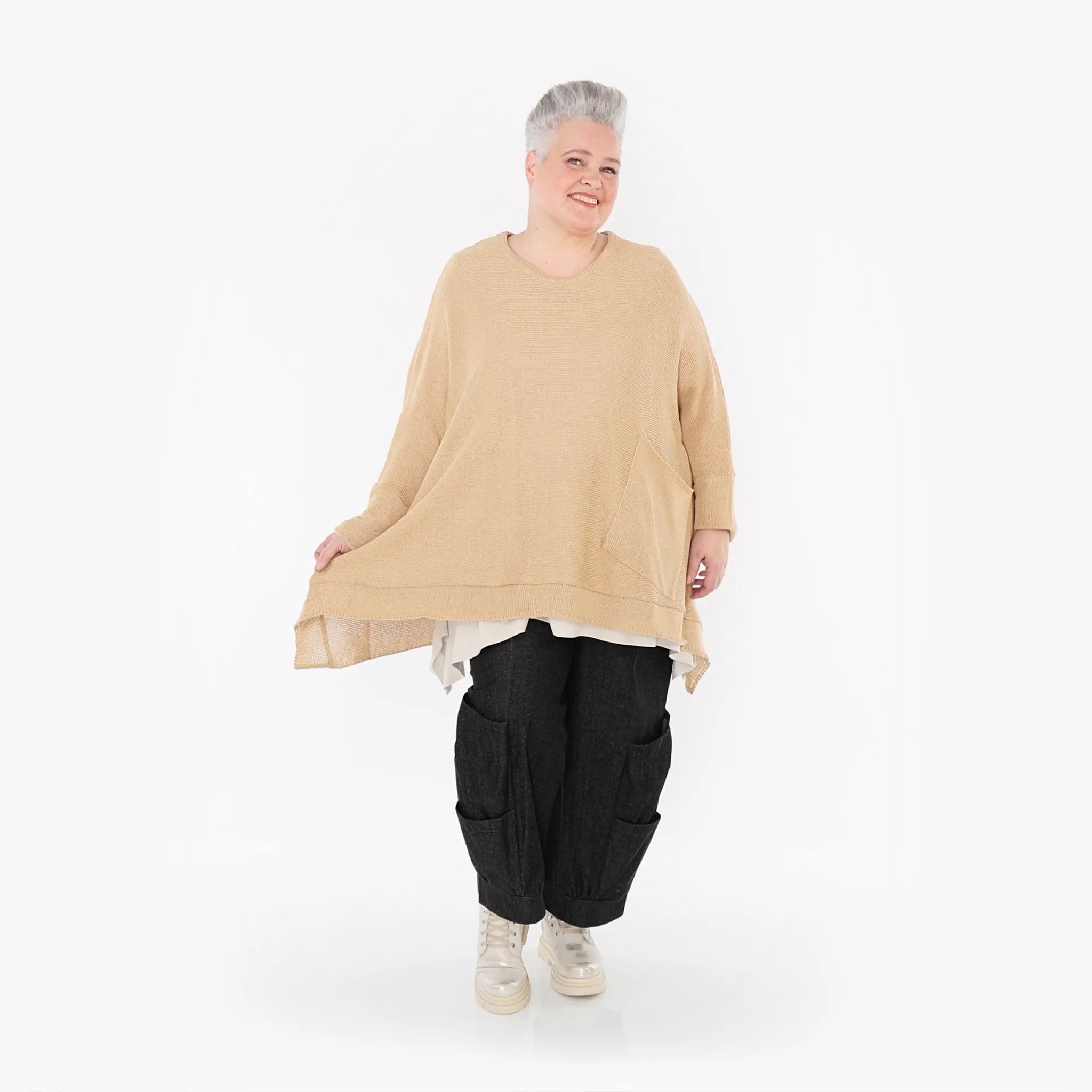  A-Form Bigshirt von AKH Fashion aus Baumwolle, 1110.02307, Beige, Ausgefallen, Zeitlos