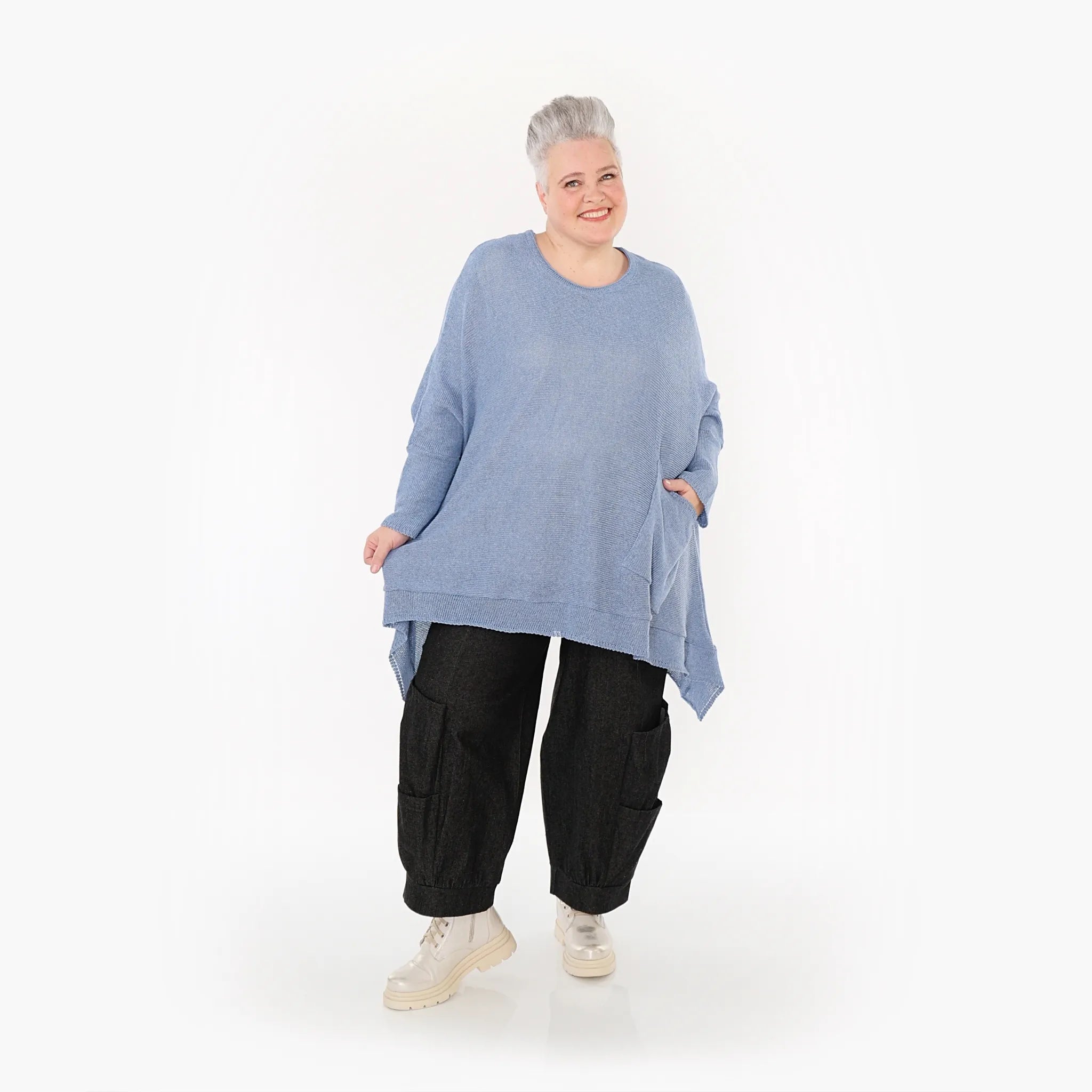  A-Form Bigshirt von AKH Fashion aus Baumwolle, 1110.02307, Jeansblau, Ausgefallen, Zeitlos