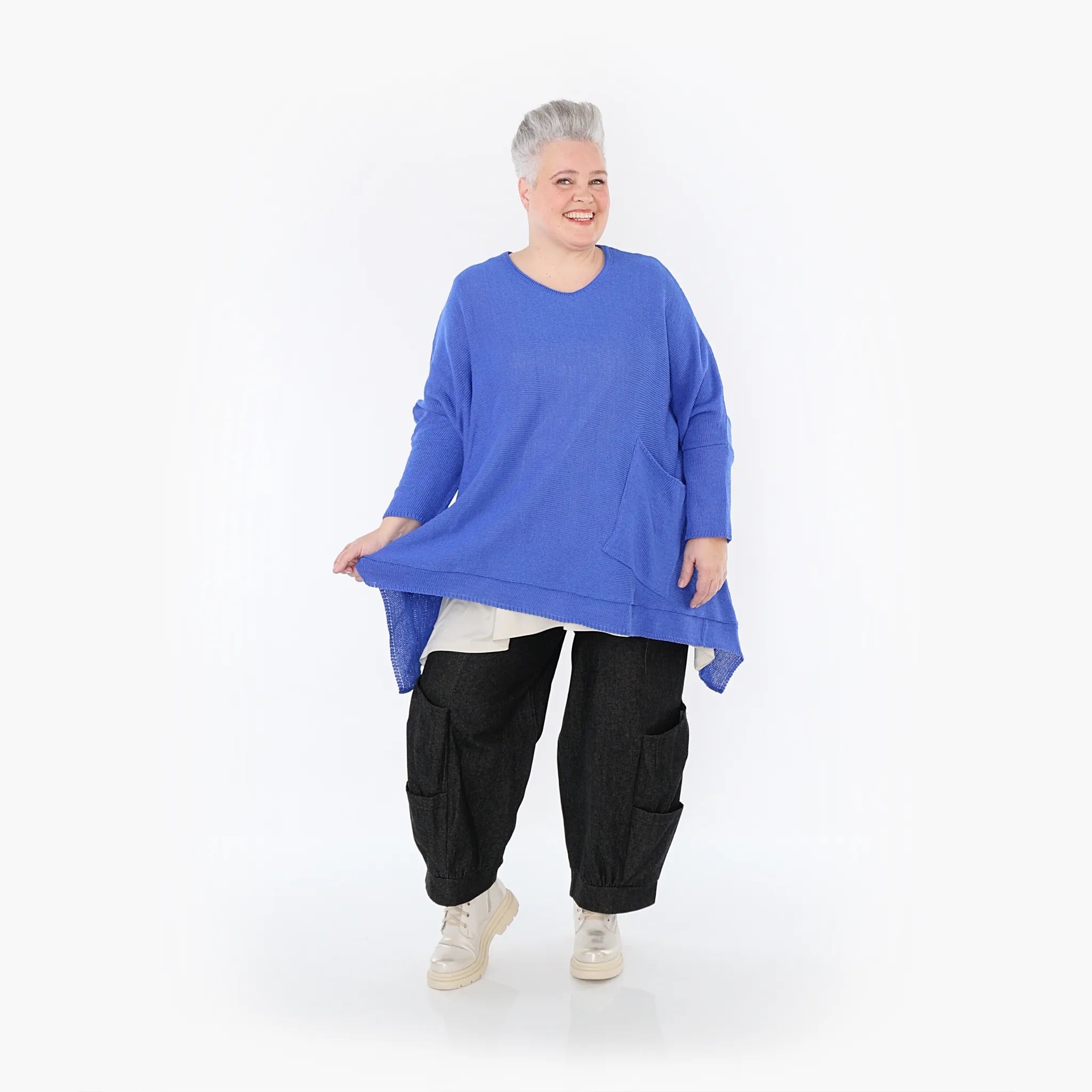  A-Form Bigshirt von AKH Fashion aus Baumwolle, 1110.02307, Royalblau, Ausgefallen, Zeitlos