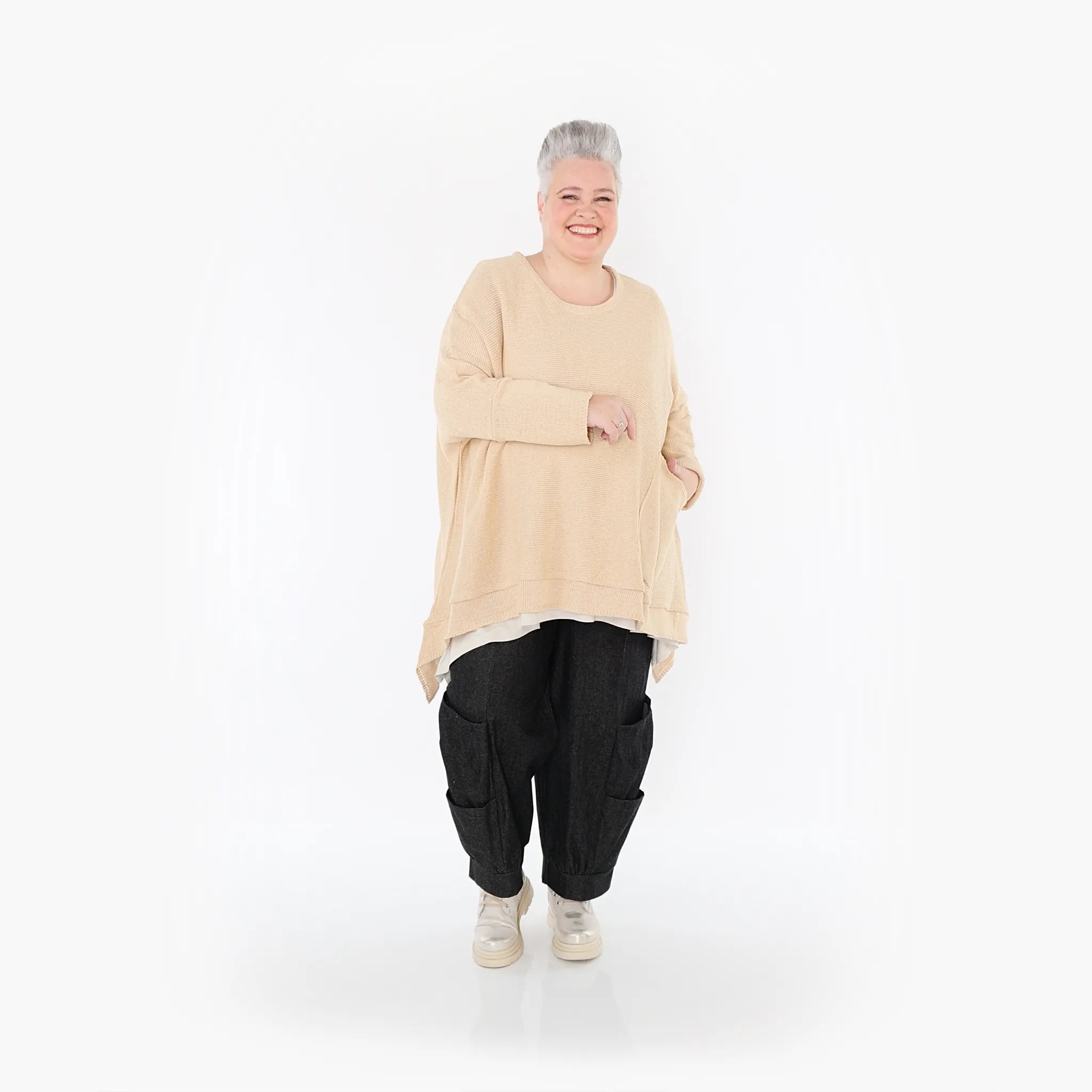  A-Form Bigshirt von AKH Fashion aus Baumwolle, 1110.02307, Sand, Ausgefallen, Zeitlos, Schick