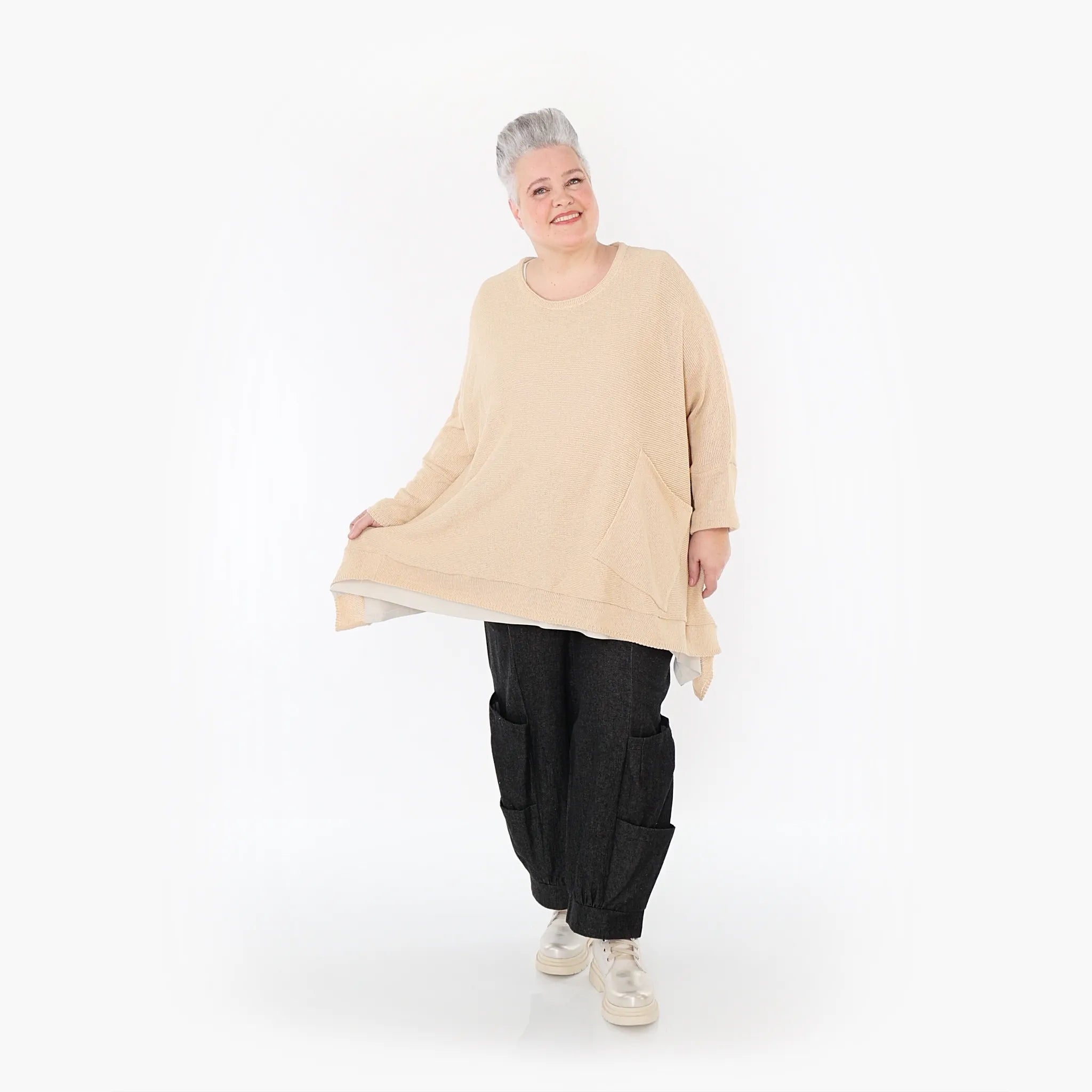  A-Form Bigshirt von AKH Fashion aus Baumwolle, 1110.02307, Sand, Ausgefallen, Zeitlos, Schick