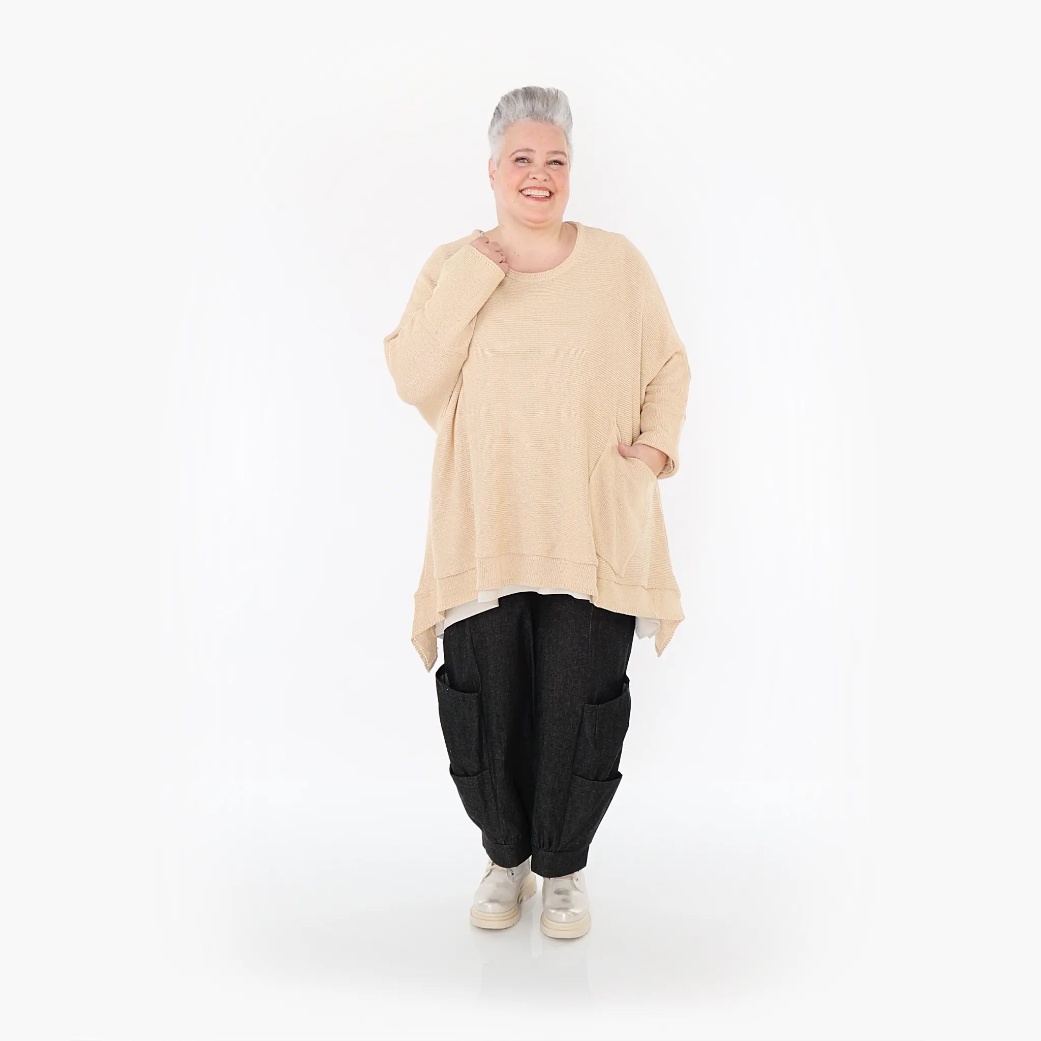  A-Form Bigshirt von AKH Fashion aus Baumwolle, 1110.02307, Sand, Ausgefallen, Zeitlos, Schick