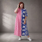 Zeitloses Streifenkleid in Pink Blau aus Baumwolle leger Oversize Lagenlook sehr luftig
