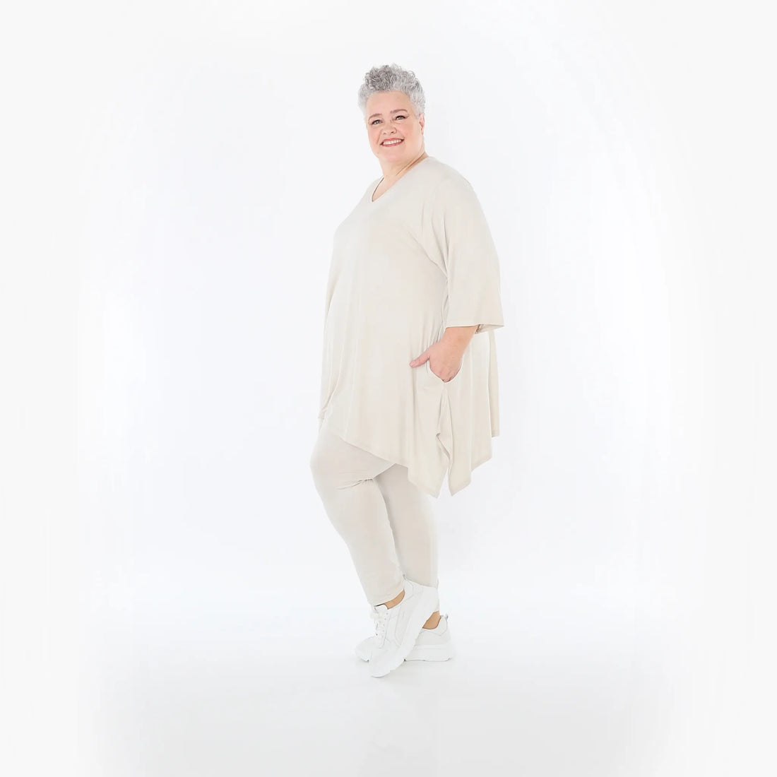  A-Form Bigshirt von AKH Fashion aus Viskose, 1233.01019, Beige, Ausgefallen, Zeitlos, Schick