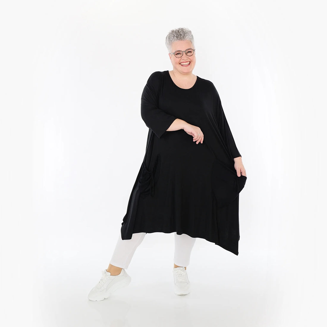  A-Form Bigshirt von AKH Fashion aus Viskose, 1233.02030, Schwarz, Ausgefallen, Zeitlos