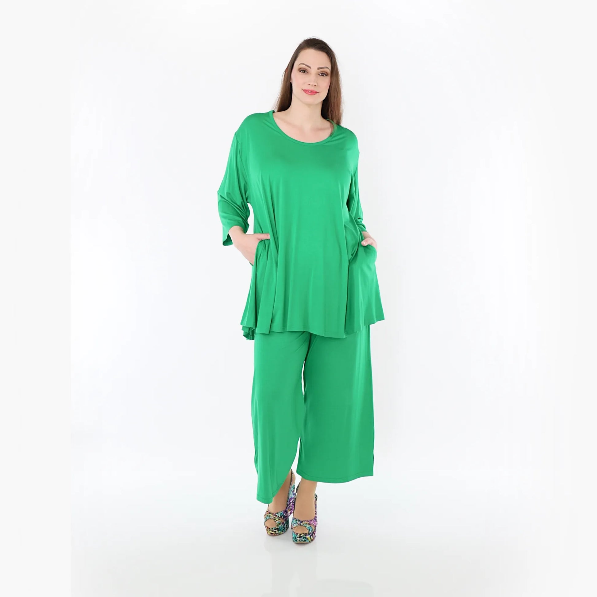  AKH Fashion Bigshirt in Glocken-Form, aus Viskose, 1233.01892, Grün, Ausgefallen, Zeitlos