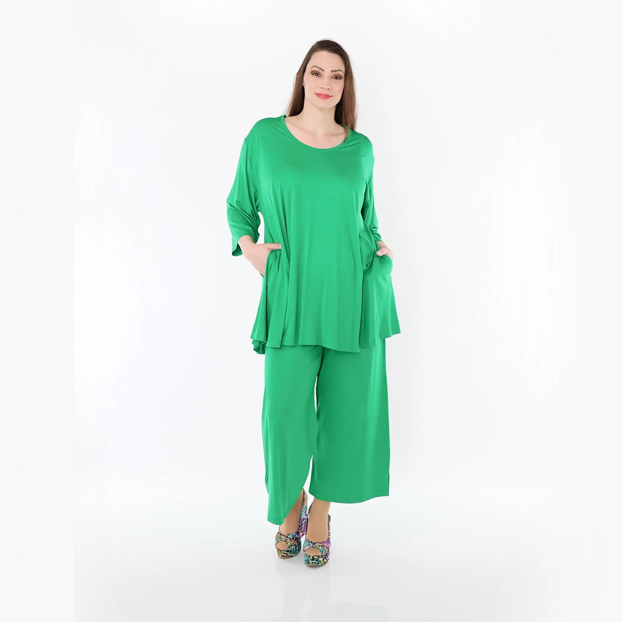  AKH Fashion Bigshirt in Glocken-Form, aus Viskose, 1233.01892, Grün, Ausgefallen, Zeitlos