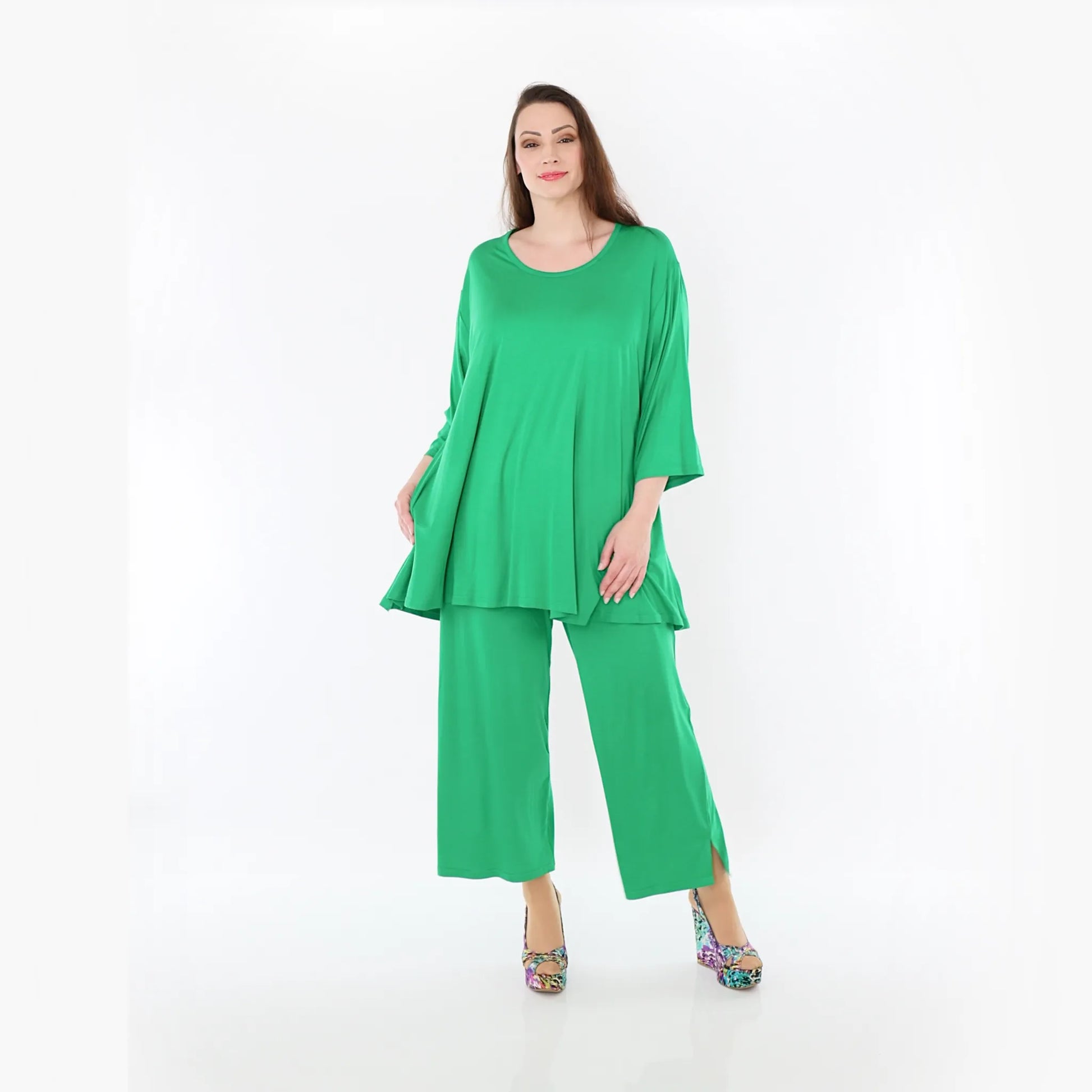  AKH Fashion Bigshirt in Glocken-Form, aus Viskose, 1233.01892, Grün, Ausgefallen, Zeitlos