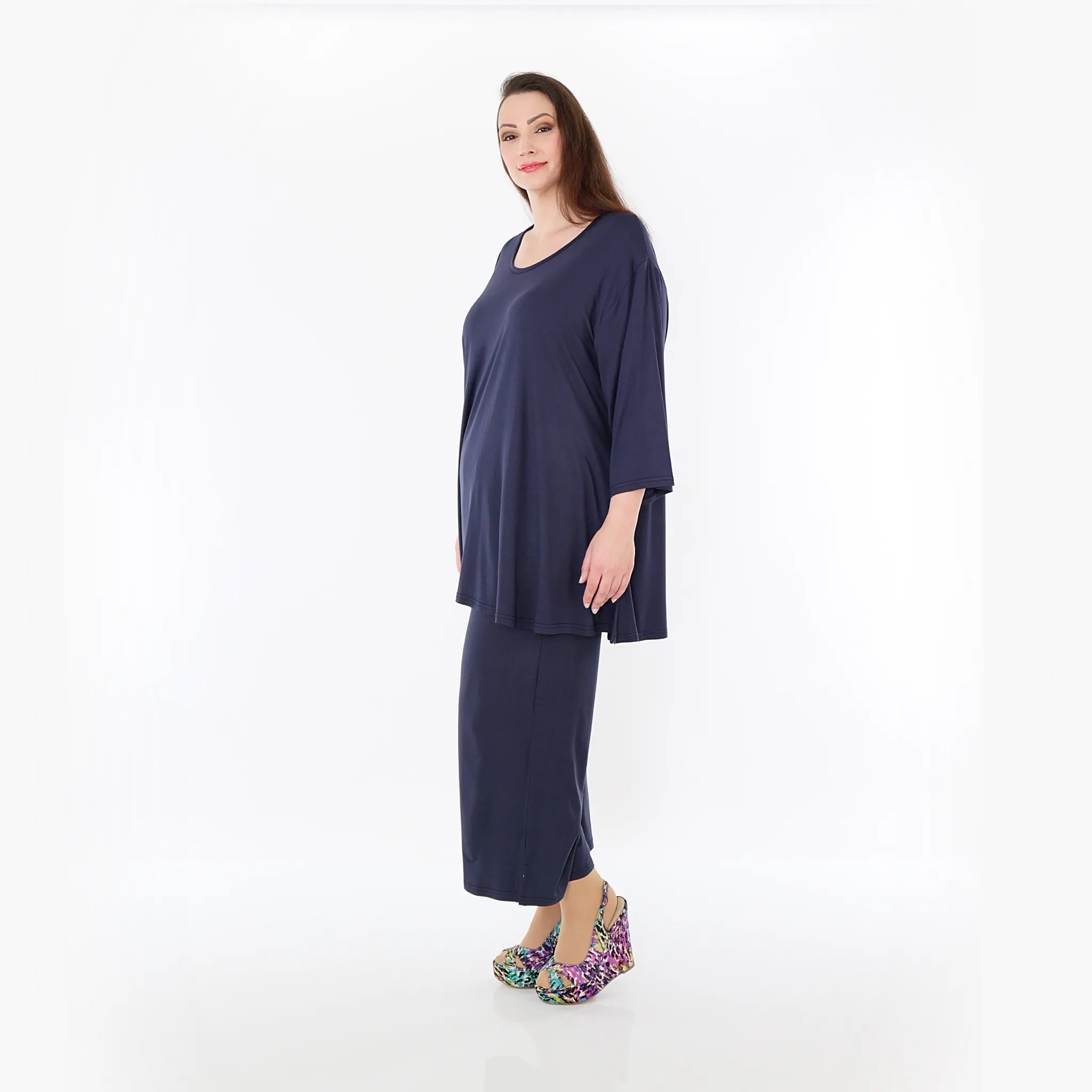  AKH Fashion Bigshirt in Glocken-Form, aus Viskose, 1233.01892, Marine, Ausgefallen, Zeitlos