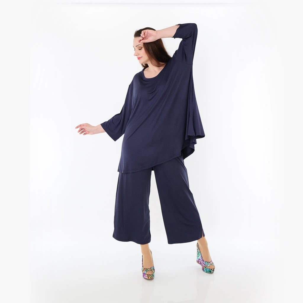  AKH Fashion Bigshirt in Glocken-Form, aus Viskose, 1233.01892, Marine, Ausgefallen, Zeitlos