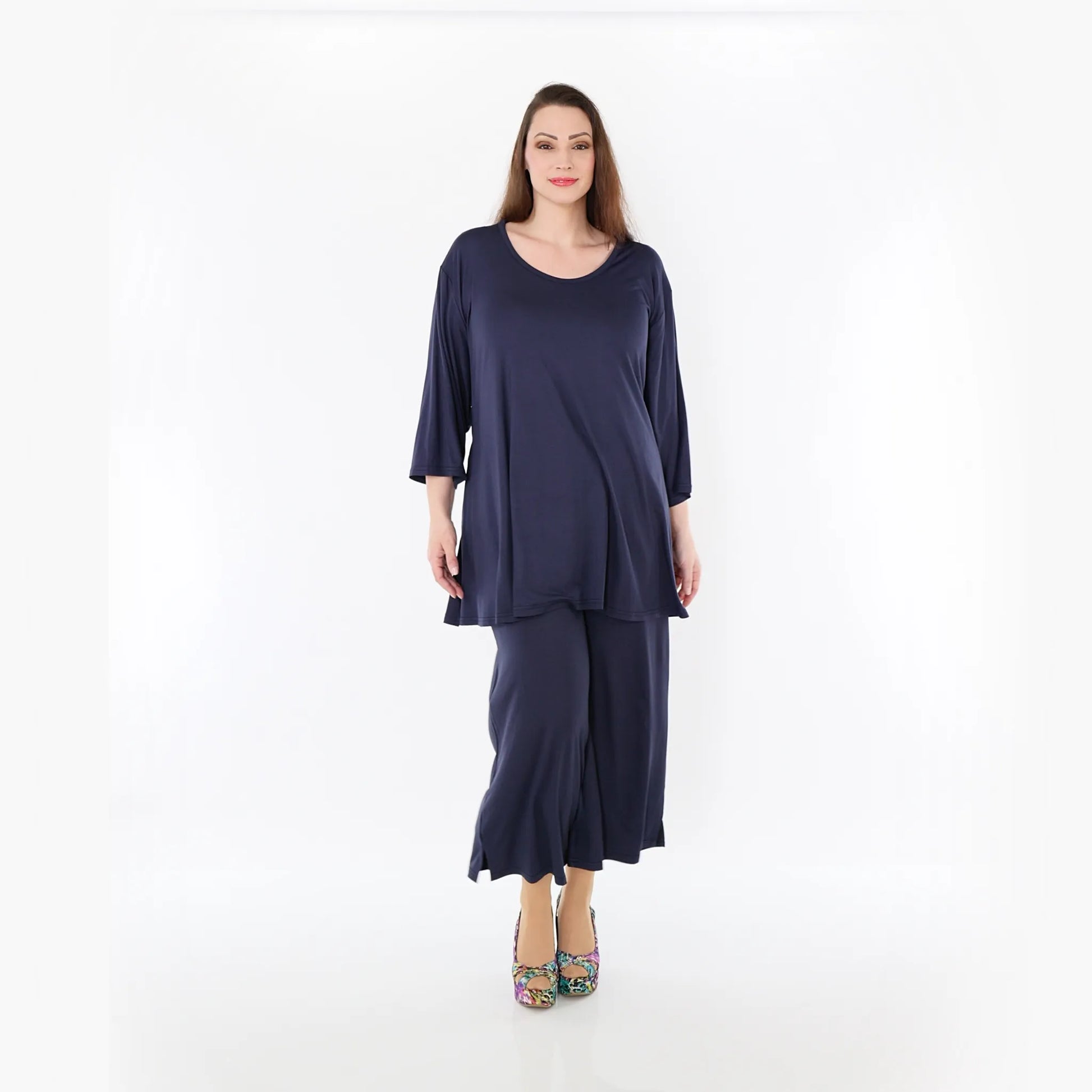  AKH Fashion Bigshirt in Glocken-Form, aus Viskose, 1233.01892, Marine, Ausgefallen, Zeitlos