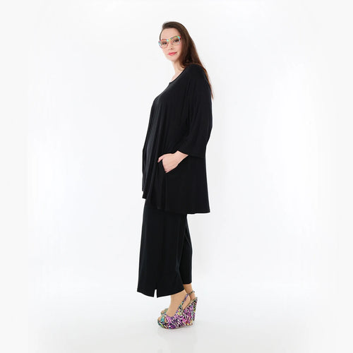 AKH Fashion Bigshirt in Glocken-Form, aus Viskose, 1233.01892, Schwarz, Ausgefallen, Zeitlos