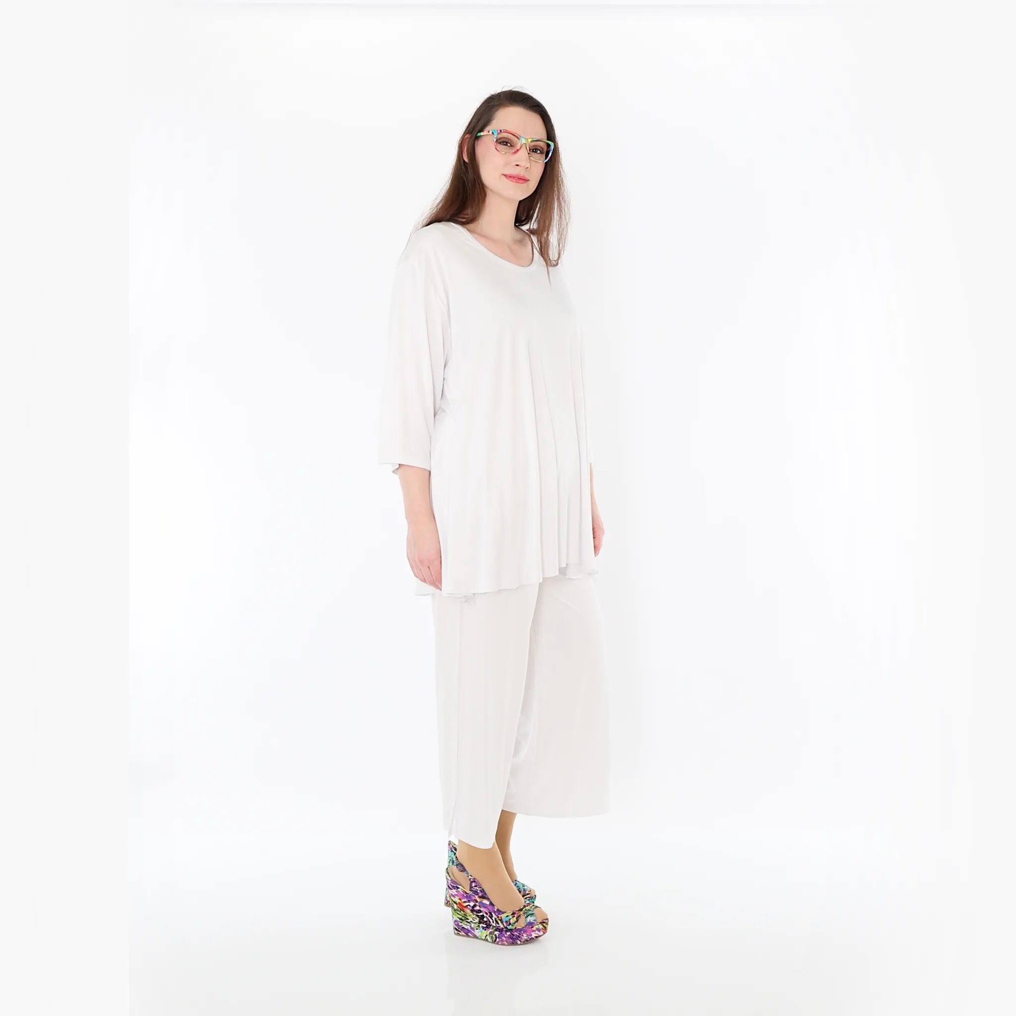  AKH Fashion Bigshirt in Glocken-Form, aus Viskose, 1233.01892, Weiß, Ausgefallen, Zeitlos