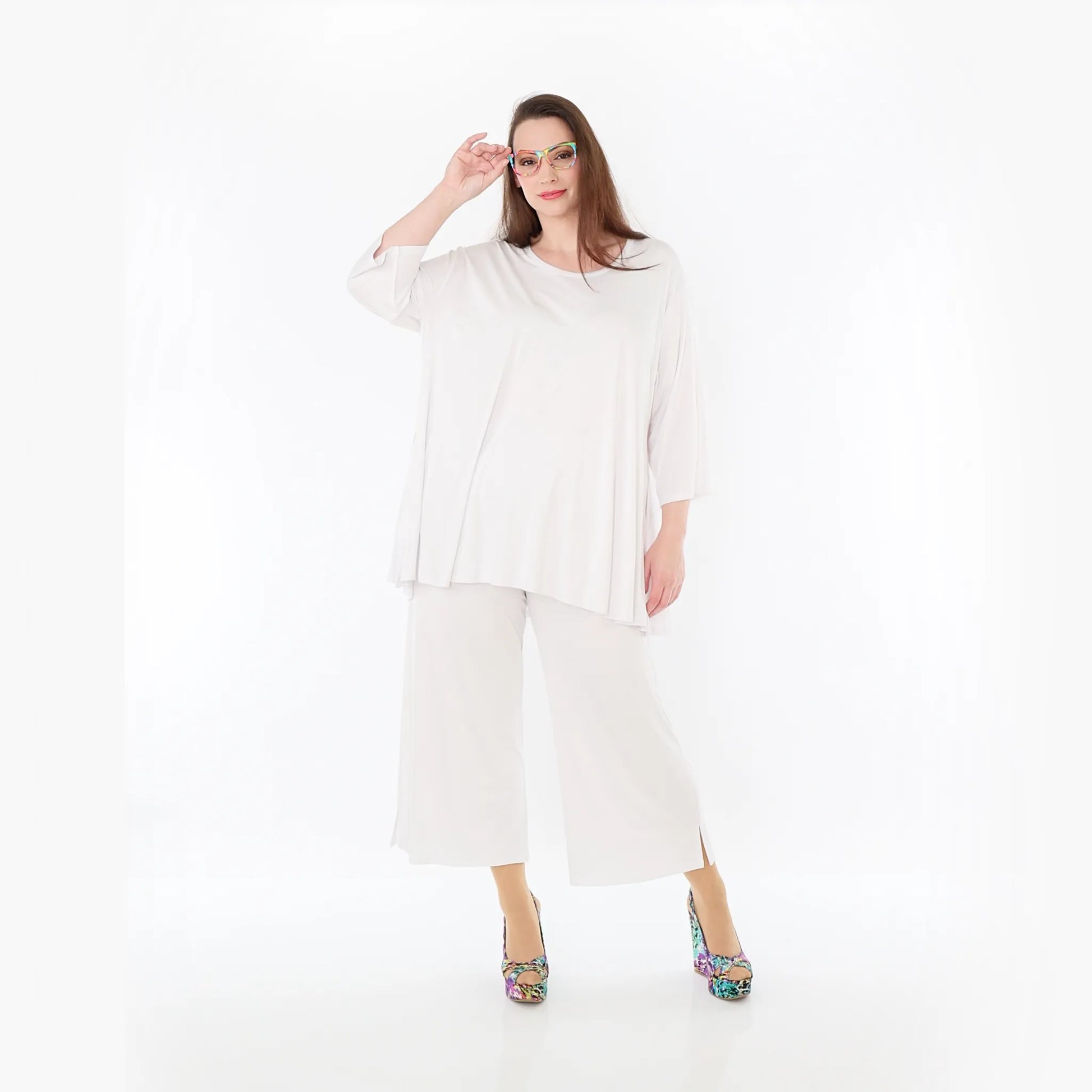  AKH Fashion Bigshirt in Glocken-Form, aus Viskose, 1233.01892, Weiß, Ausgefallen, Zeitlos