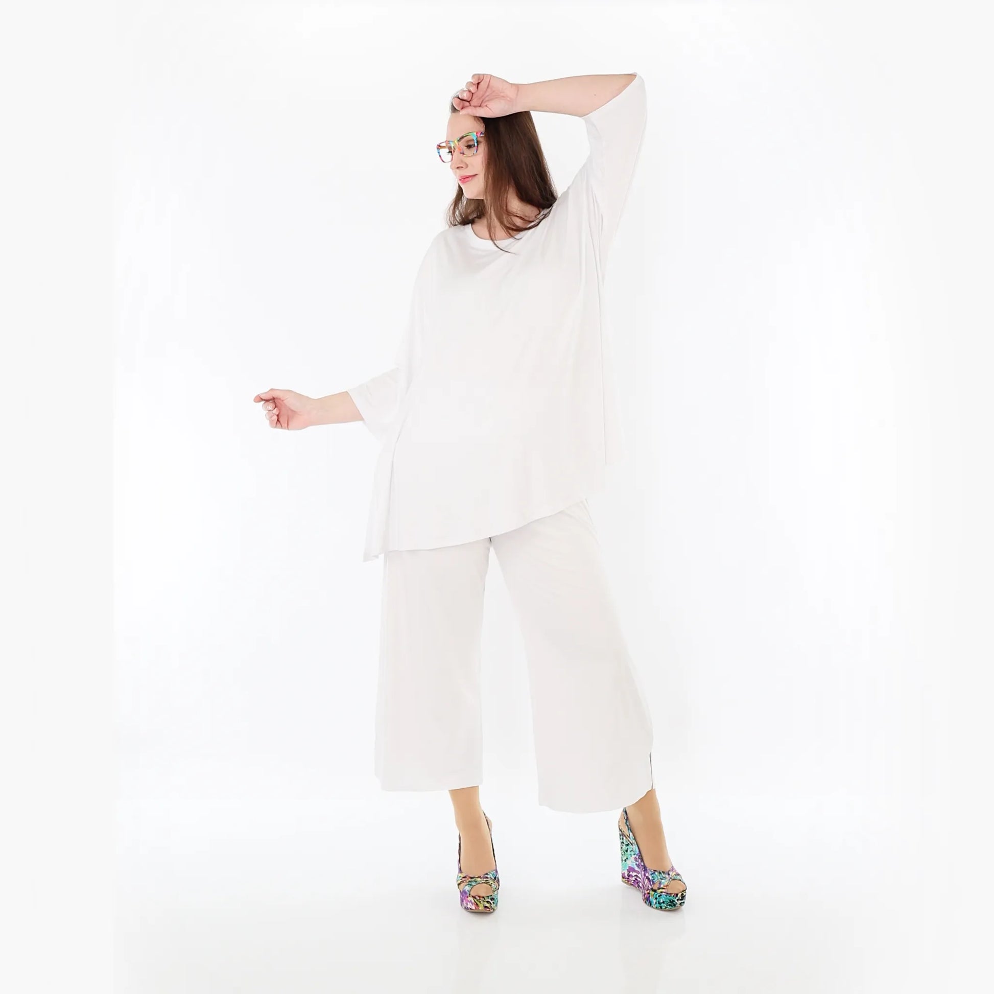  AKH Fashion Bigshirt in Glocken-Form, aus Viskose, 1233.01892, Weiß, Ausgefallen, Zeitlos