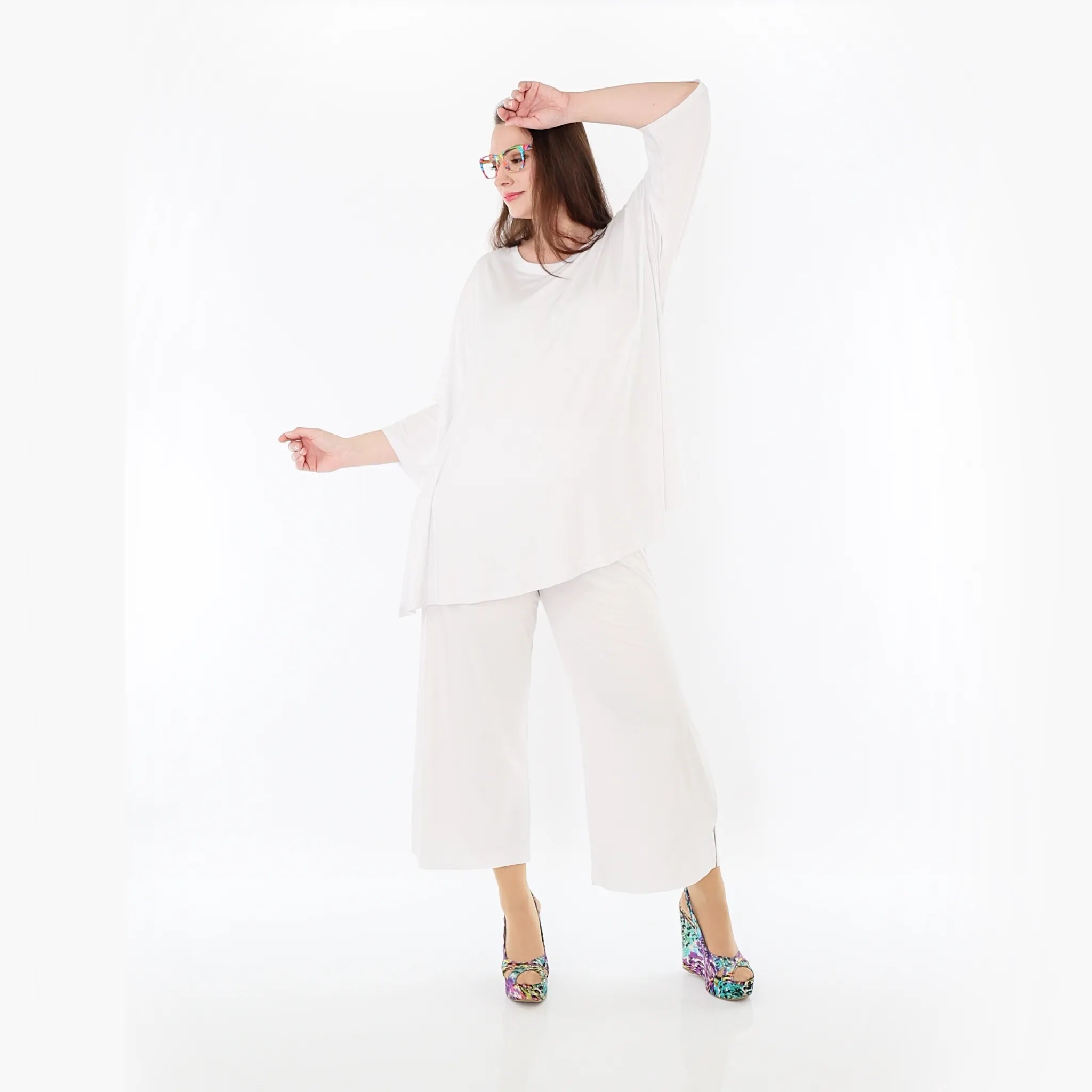  AKH Fashion Bigshirt in Glocken-Form, aus Viskose, 1233.01892, Weiß, Ausgefallen, Zeitlos