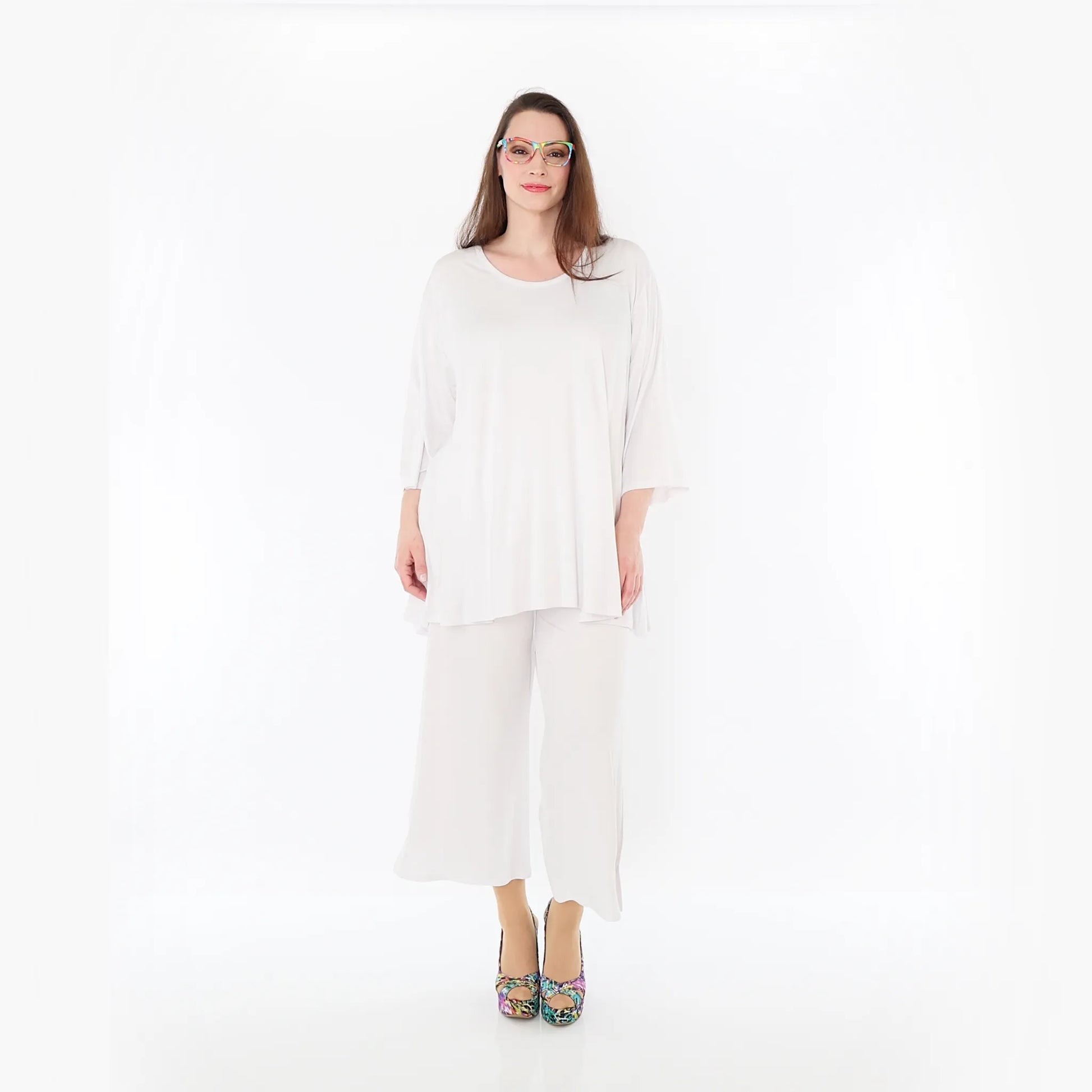  AKH Fashion Bigshirt in Glocken-Form, aus Viskose, 1233.01892, Weiß, Ausgefallen, Zeitlos