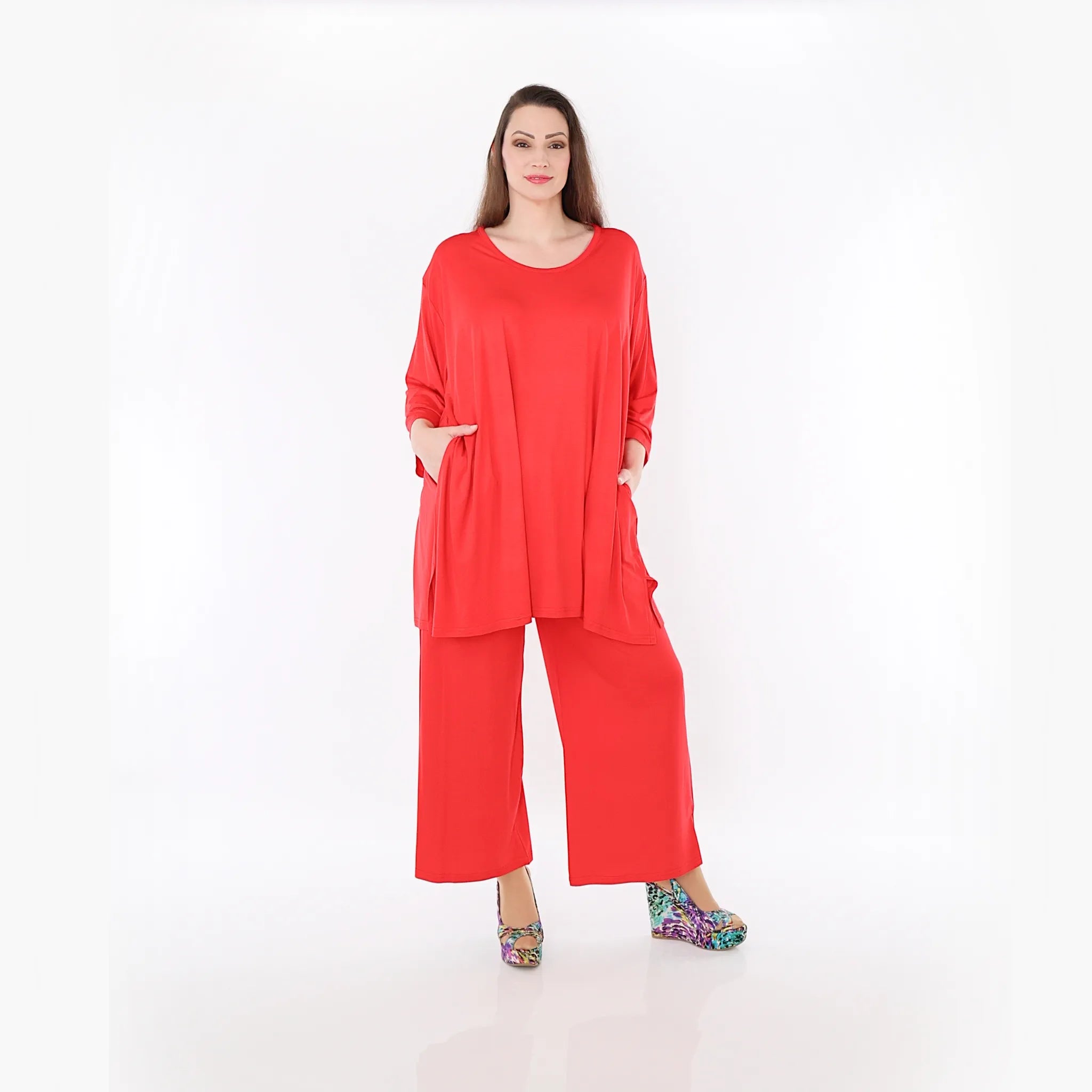  AKH Fashion Bigshirt in gerader Form, aus Viskose, 1233.07054, Rot, Ausgefallen, Zeitlos