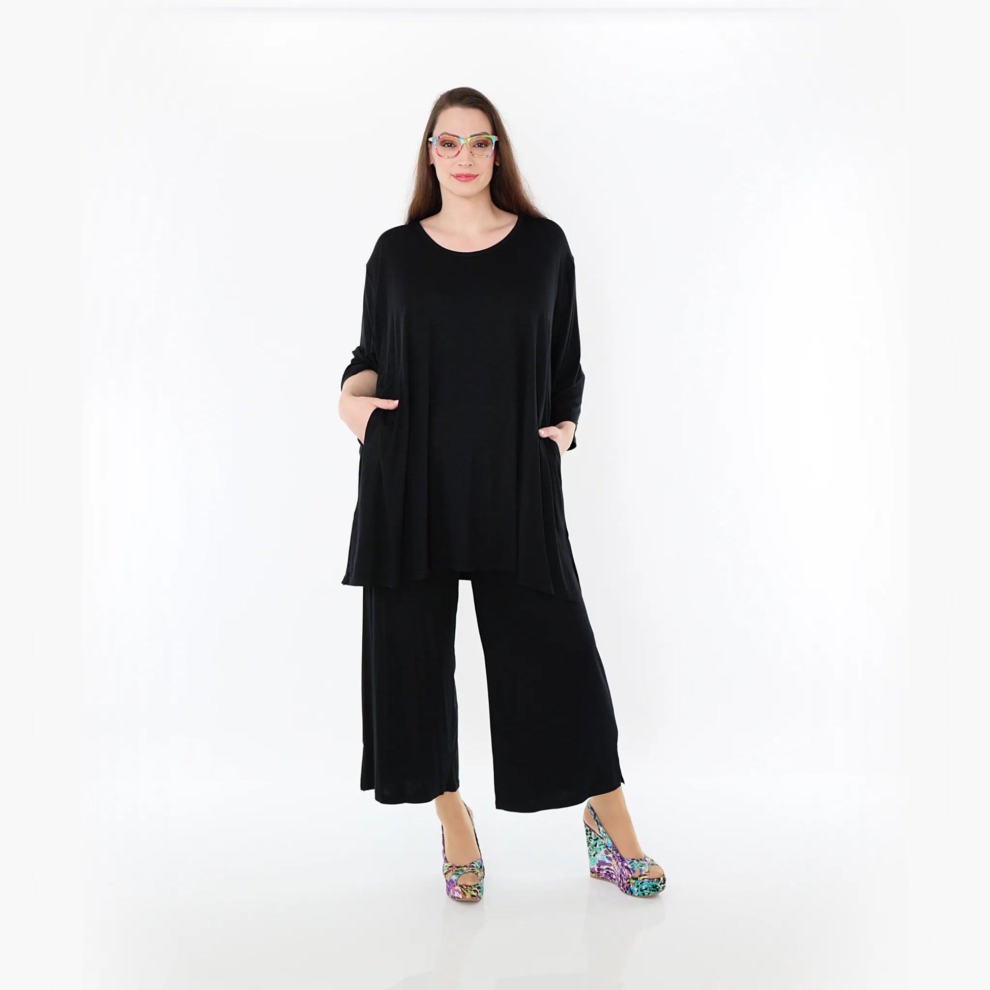  AKH Fashion Bigshirt in gerader Form, aus Viskose, 1233.07054, Schwarz, Ausgefallen, Zeitlos