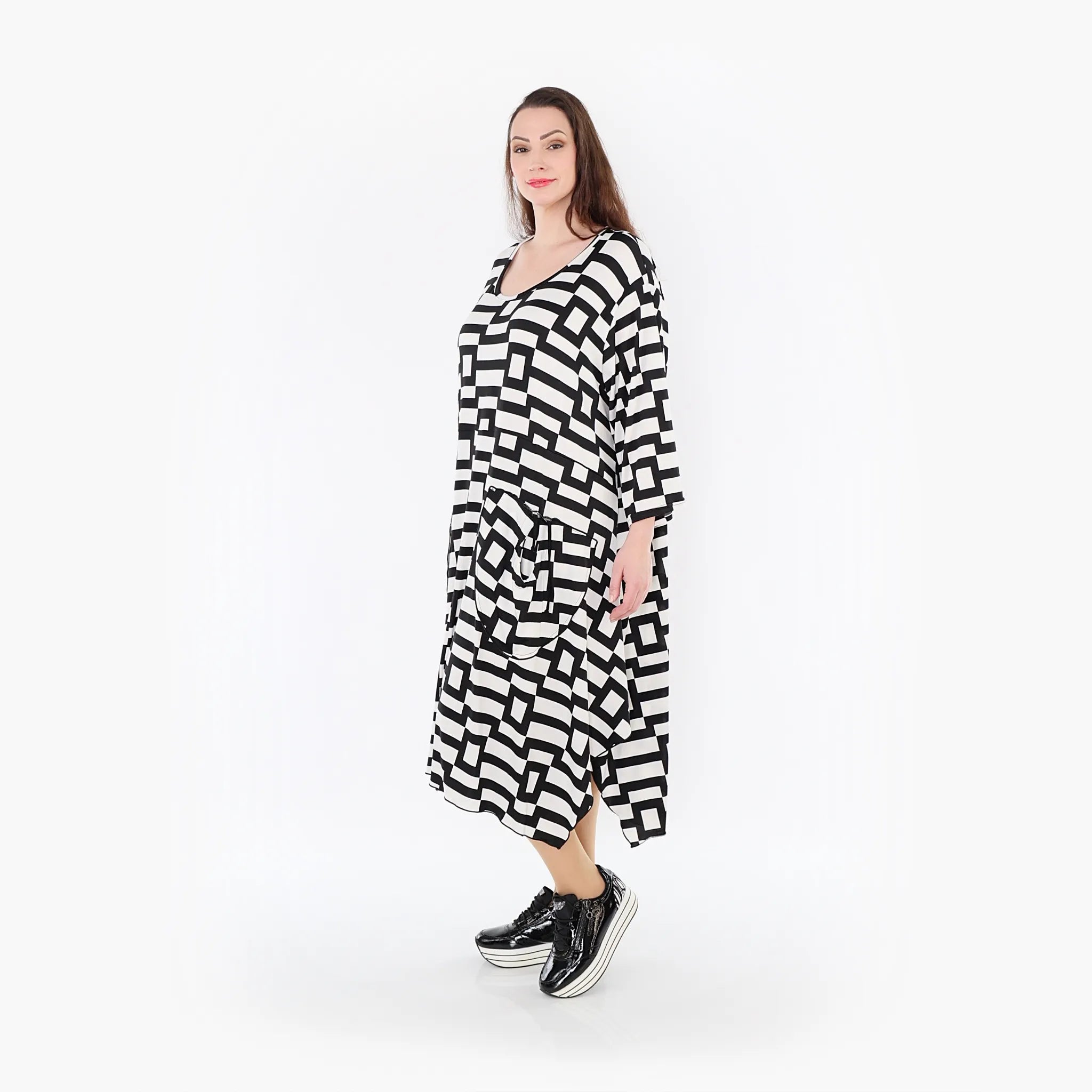  Ballonkleid von AKH Fashion aus Materialmix, 1314.06025, Weiß/Schwarz, Kariert, Schick