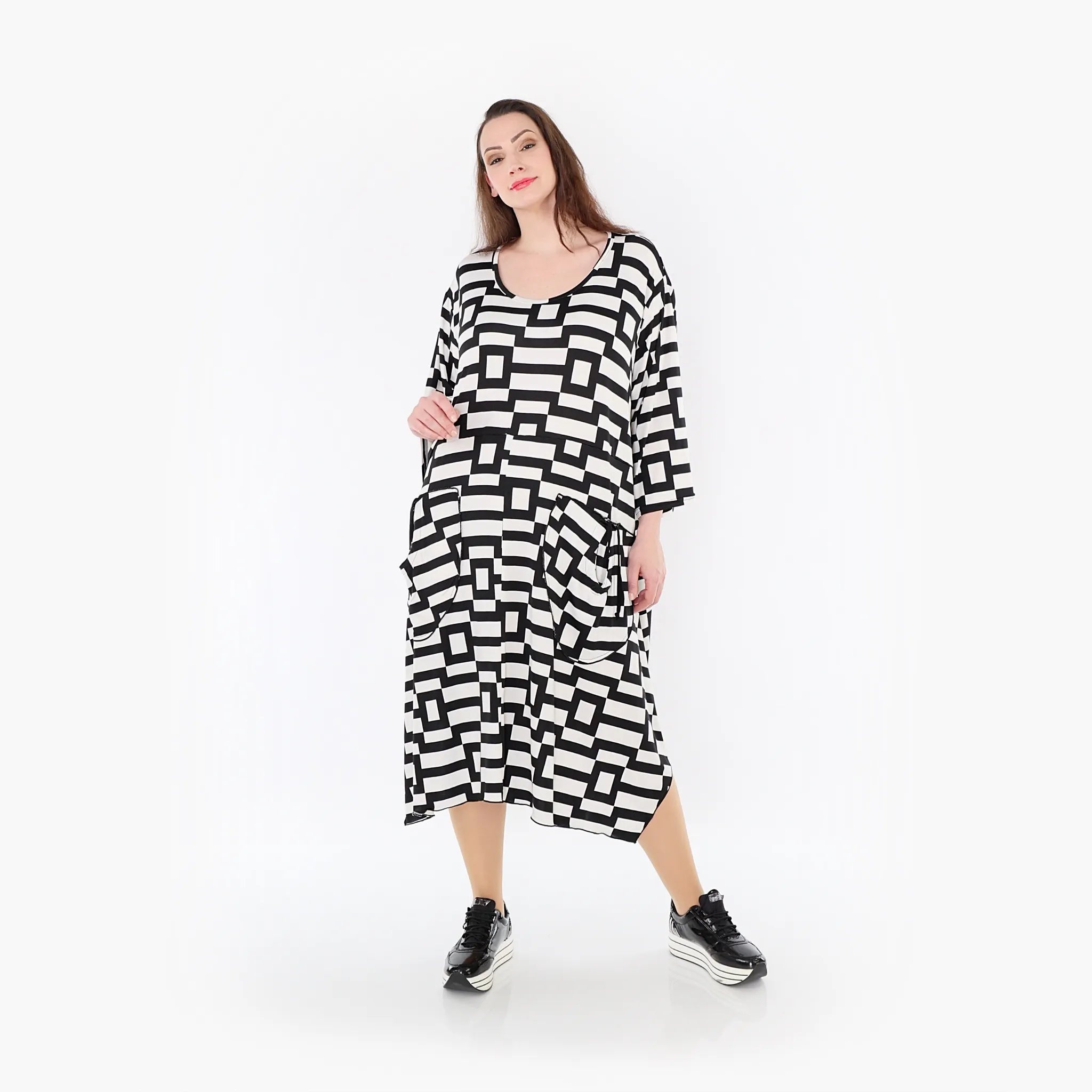  Ballonkleid von AKH Fashion aus Materialmix, 1314.06025, Weiß/Schwarz, Kariert, Schick