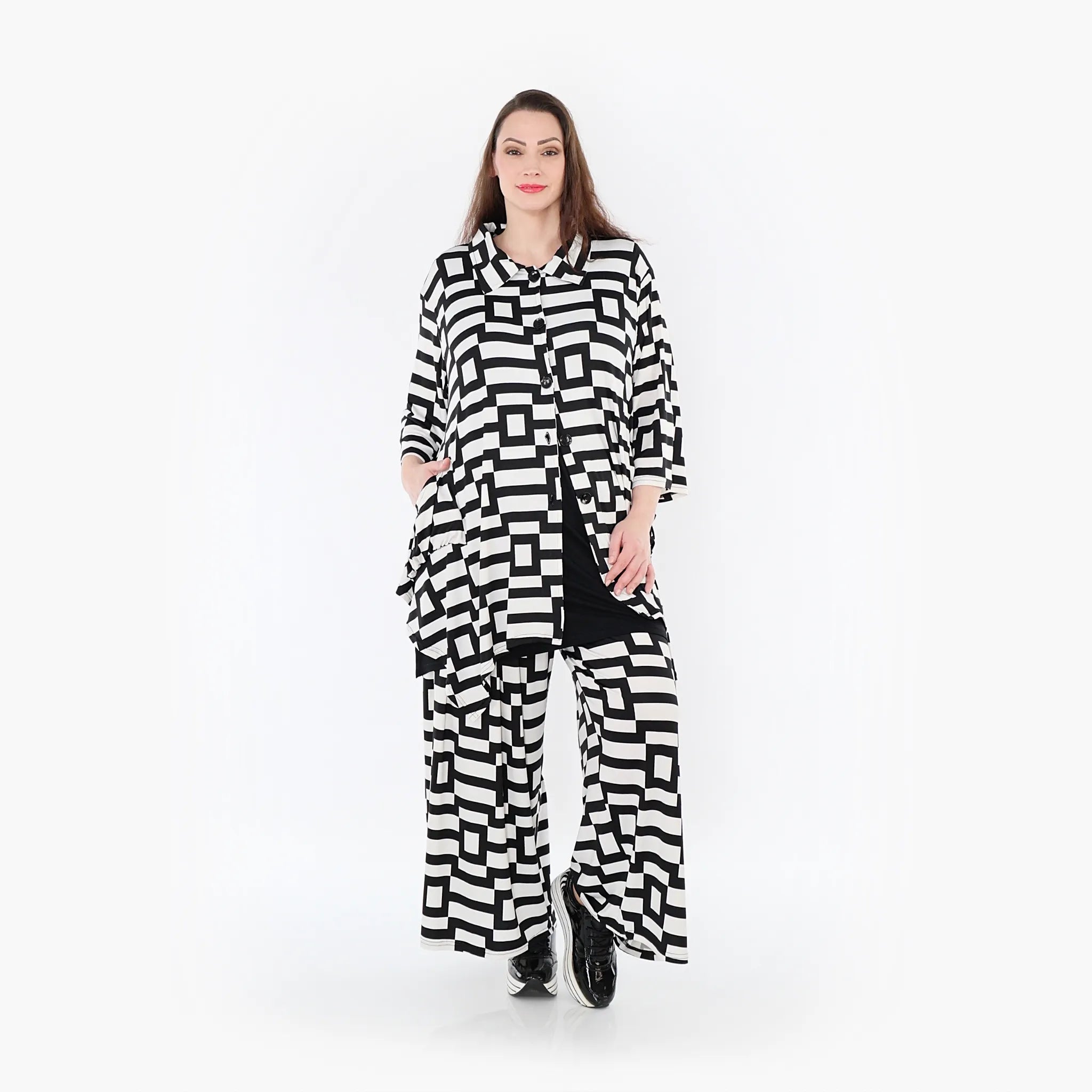 A-Form Jacke von AKH Fashion aus Materialmix, 1314.06842, Weiß/Schwarz, Kariert, Schick