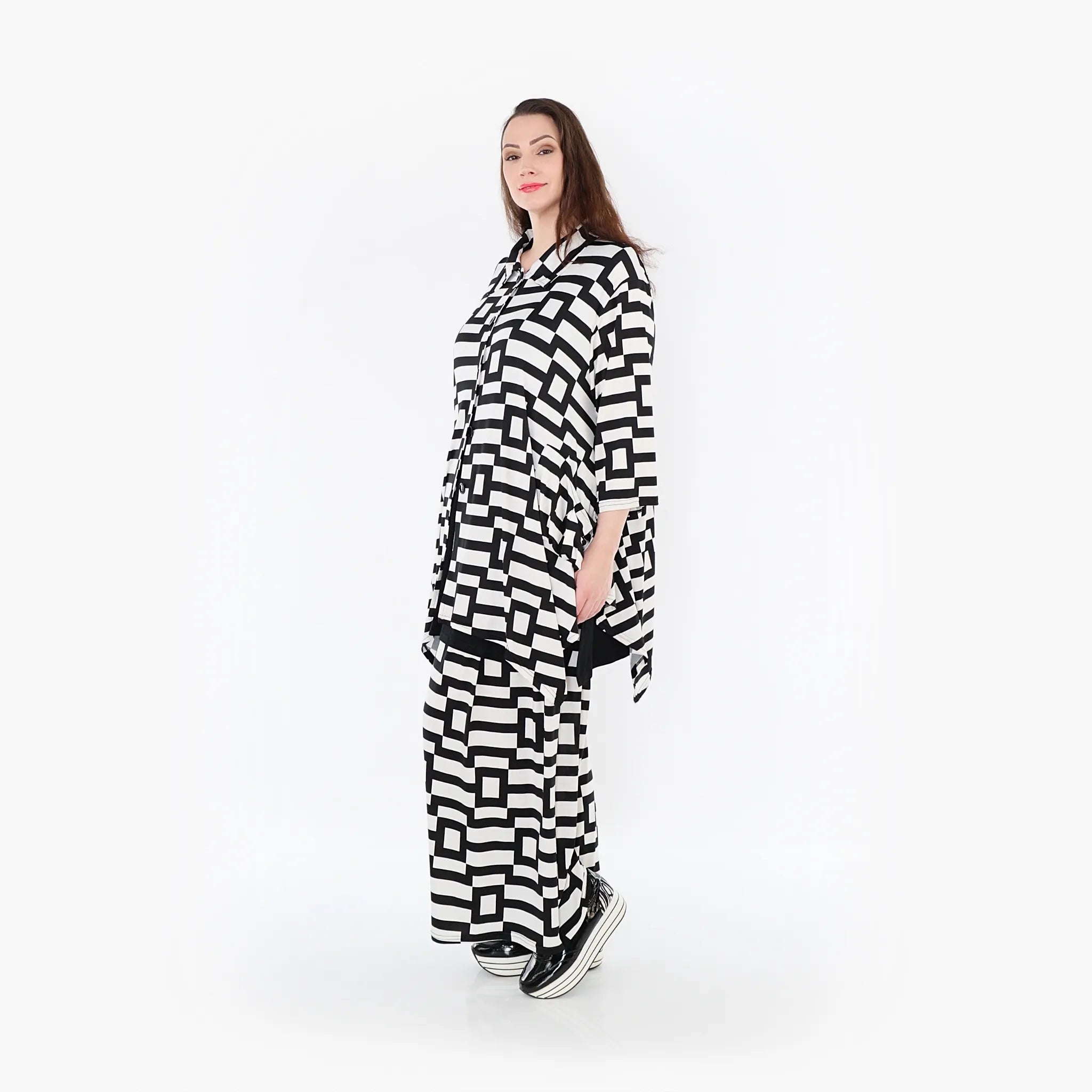  A-Form Jacke von AKH Fashion aus Materialmix, 1314.06842, Weiß/Schwarz, Kariert, Schick