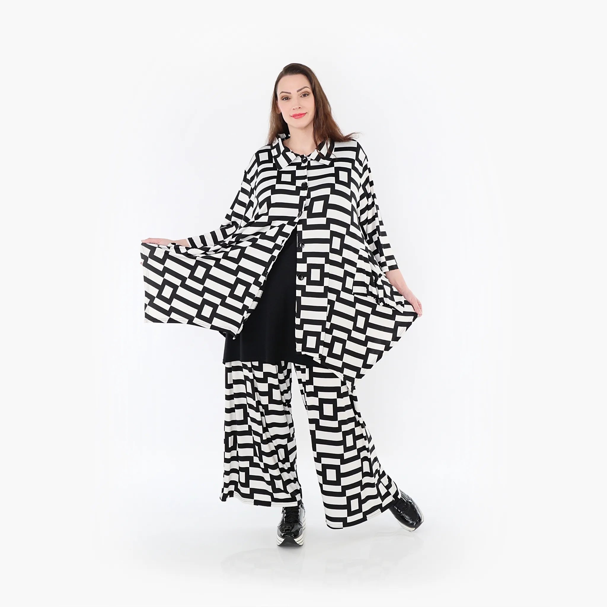  A-Form Jacke von AKH Fashion aus Materialmix, 1314.06842, Weiß/Schwarz, Kariert, Schick