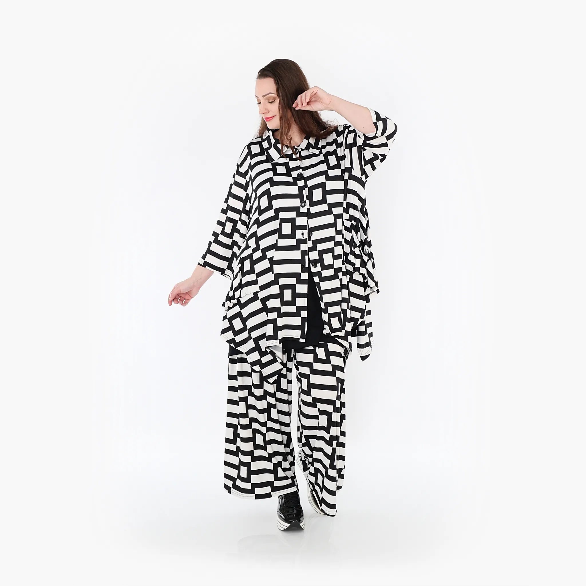  A-Form Jacke von AKH Fashion aus Materialmix, 1314.06842, Weiß/Schwarz, Kariert, Schick