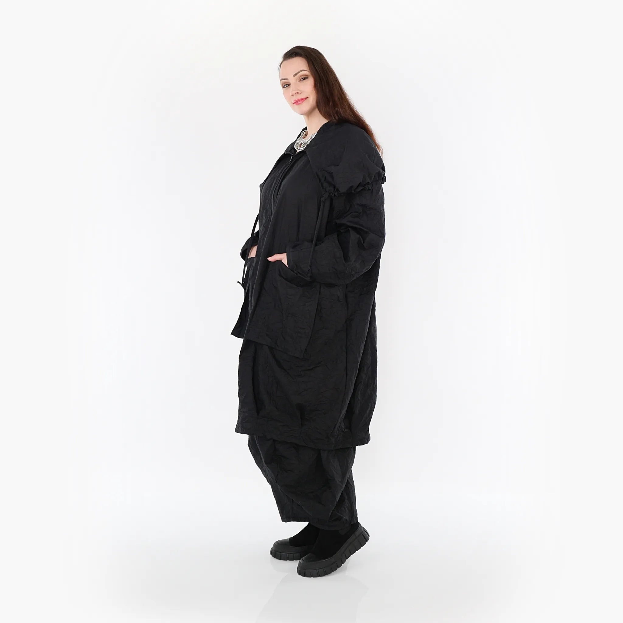  A-Form Mantel von AKH Fashion aus Materialmix, 1372.01417, Schwarz, Schick, Modern, Bequem