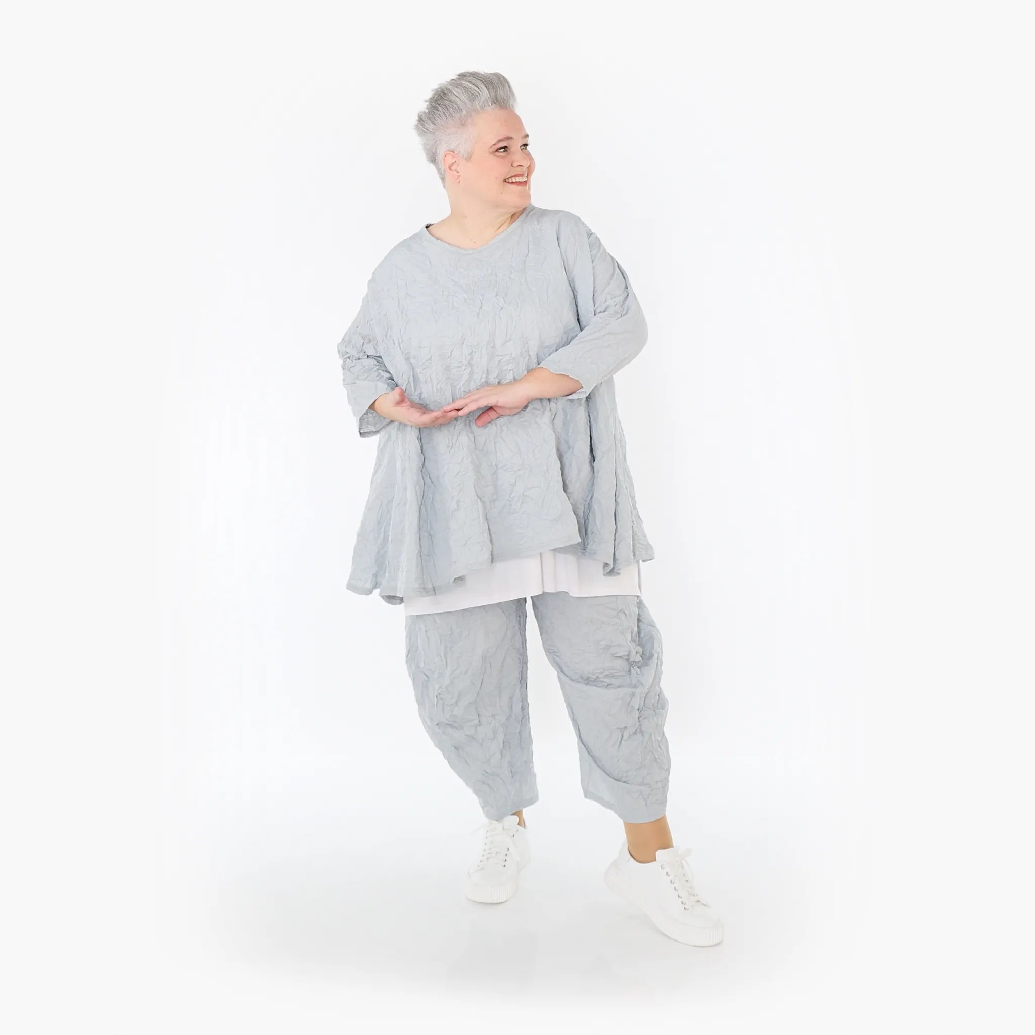  A-Form Bigshirt von AKH Fashion aus Materialmix, 1372.00593, Hellgrau, Ausgefallen, Zeitlos