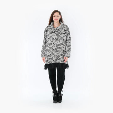  A-Form Oversize-Shirt in Grau-Schwarz mit einzigartigem Muster und warmem Rollkragen für Curvy-Mode