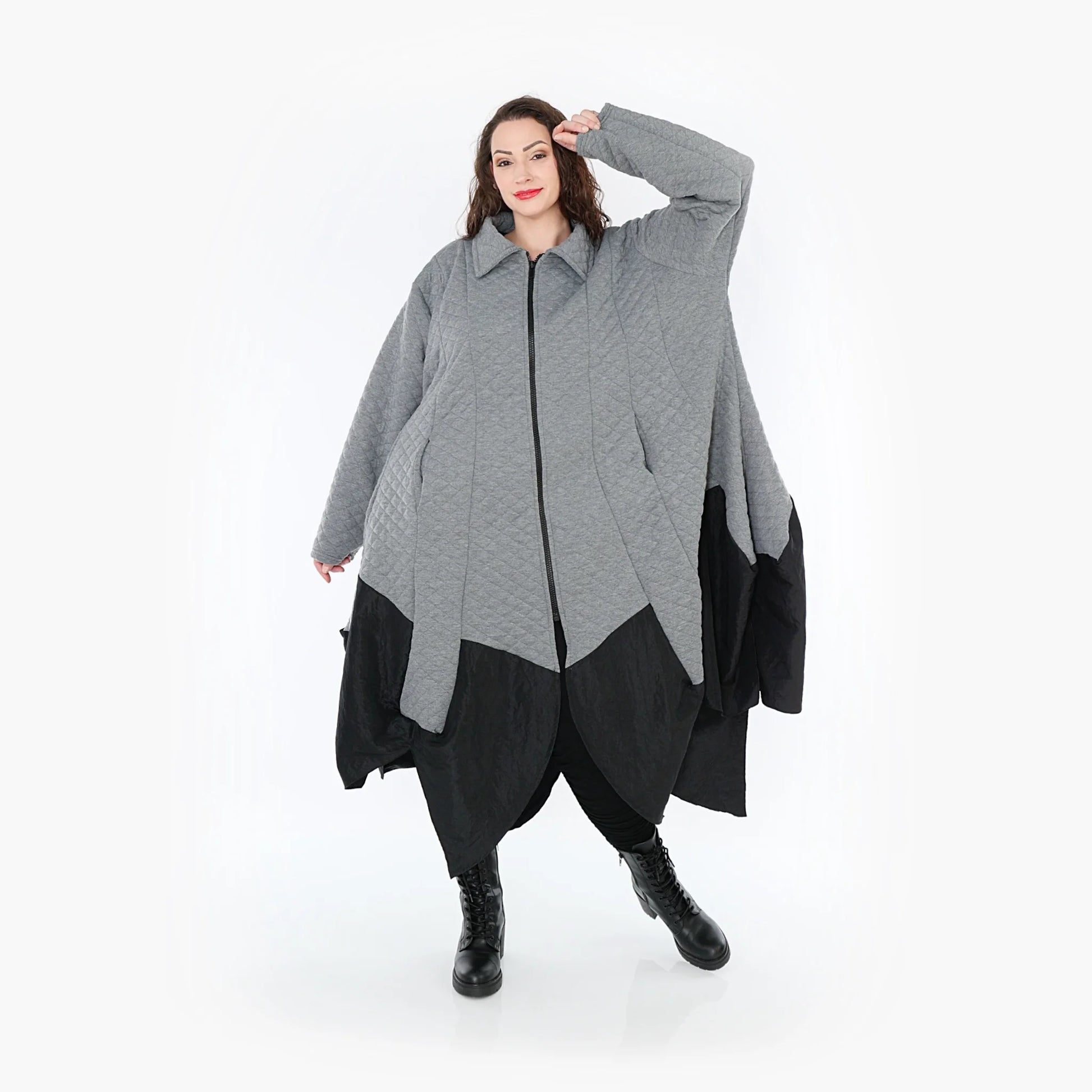  Ballonmantel von AKH Fashion aus Materialmix, 1394.07003, Grau-Schwarz, Schick, Modern