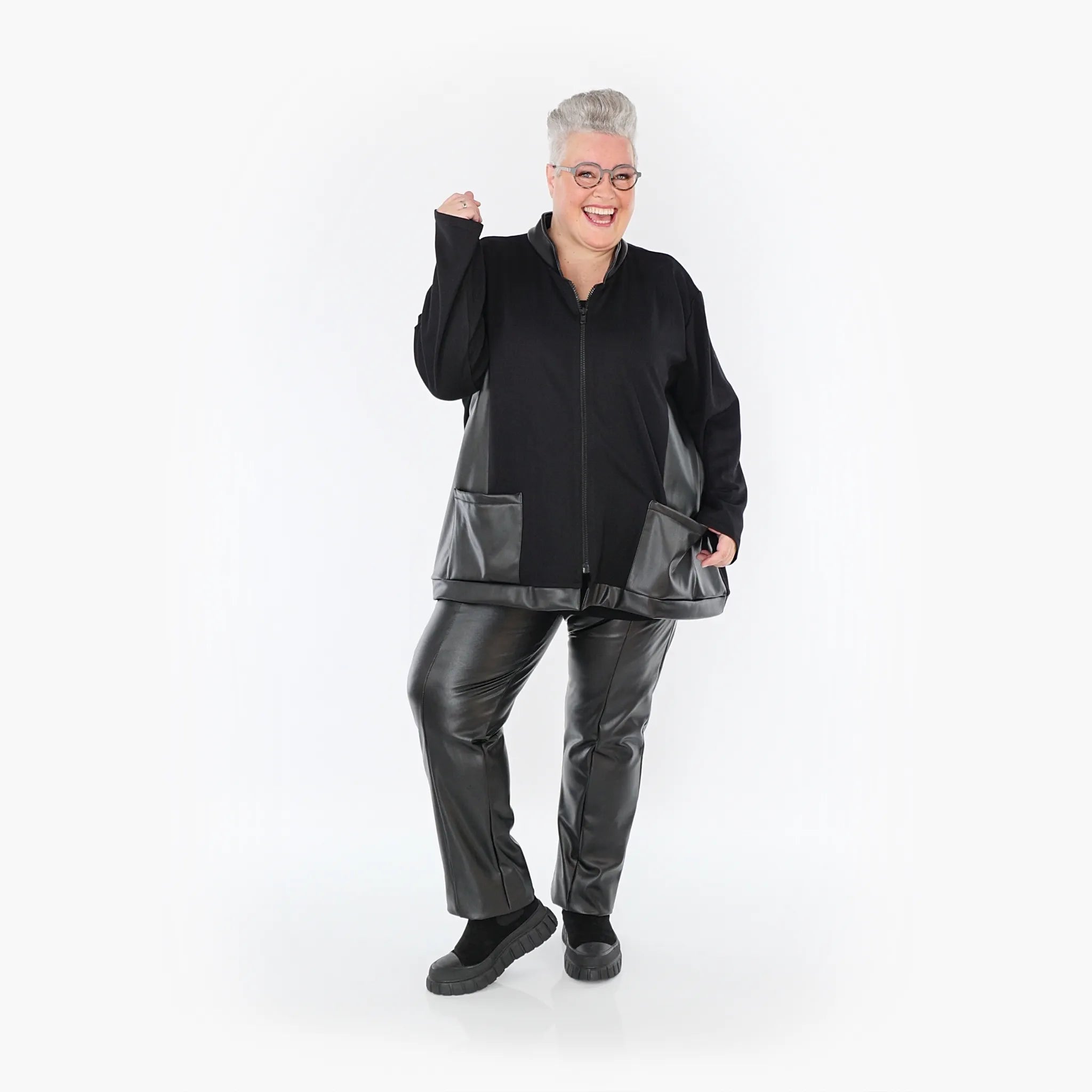  AKH Fashion Jacke in kastiger Form, aus Polyester, 1414.07017, Schwarz, Schick, Modern