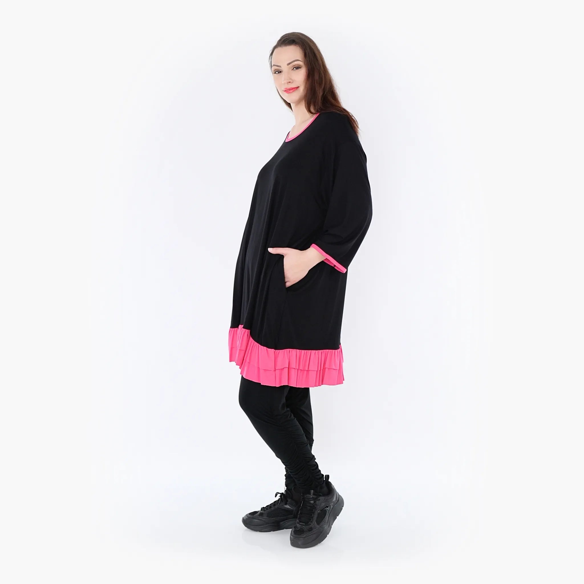  A-Form Shirt von AKH Fashion aus Viskose, 1416.06916, Schwarz/Fuchsia, Schick, Modern