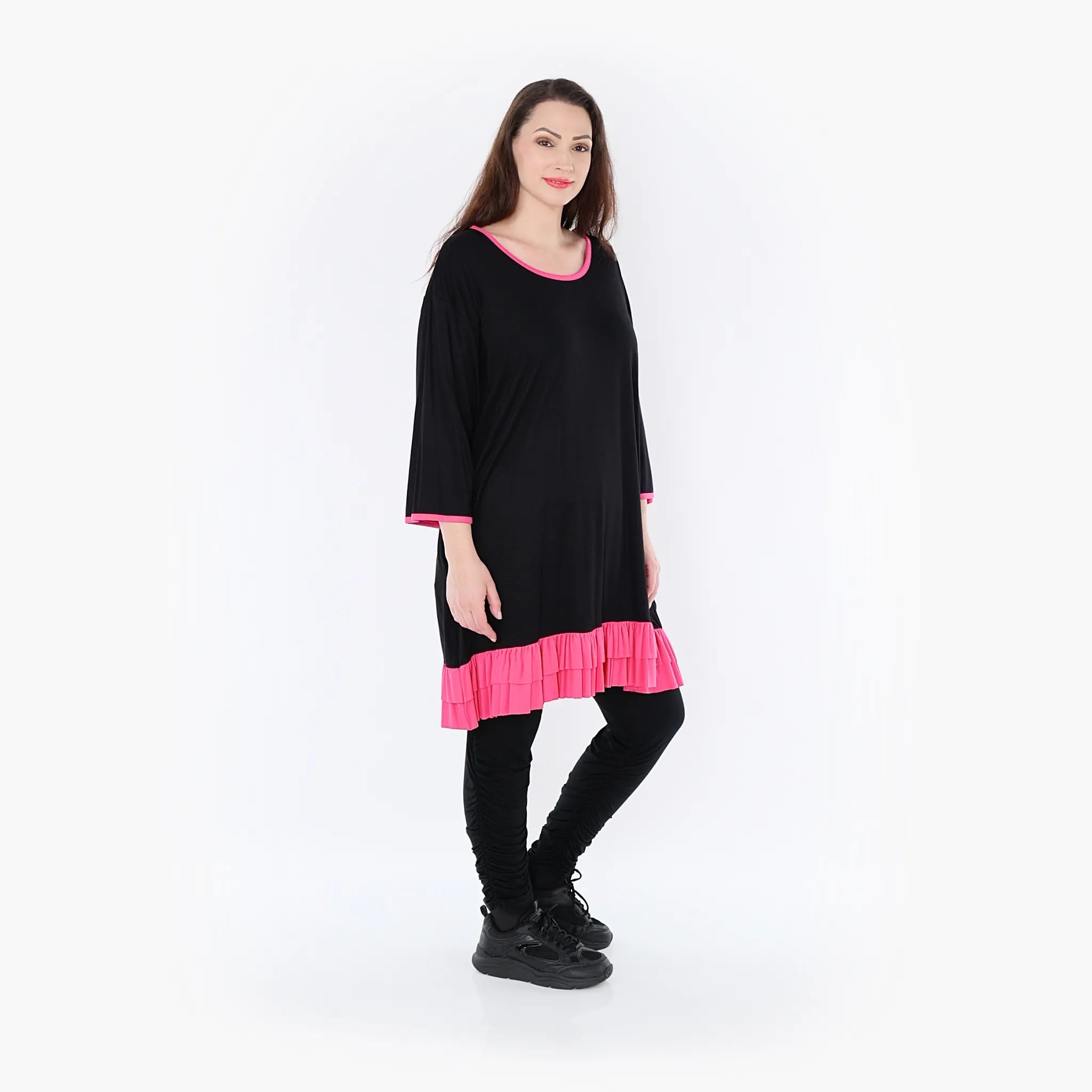  A-Form Shirt von AKH Fashion aus Viskose, 1416.06916, Schwarz/Fuchsia, Schick, Modern