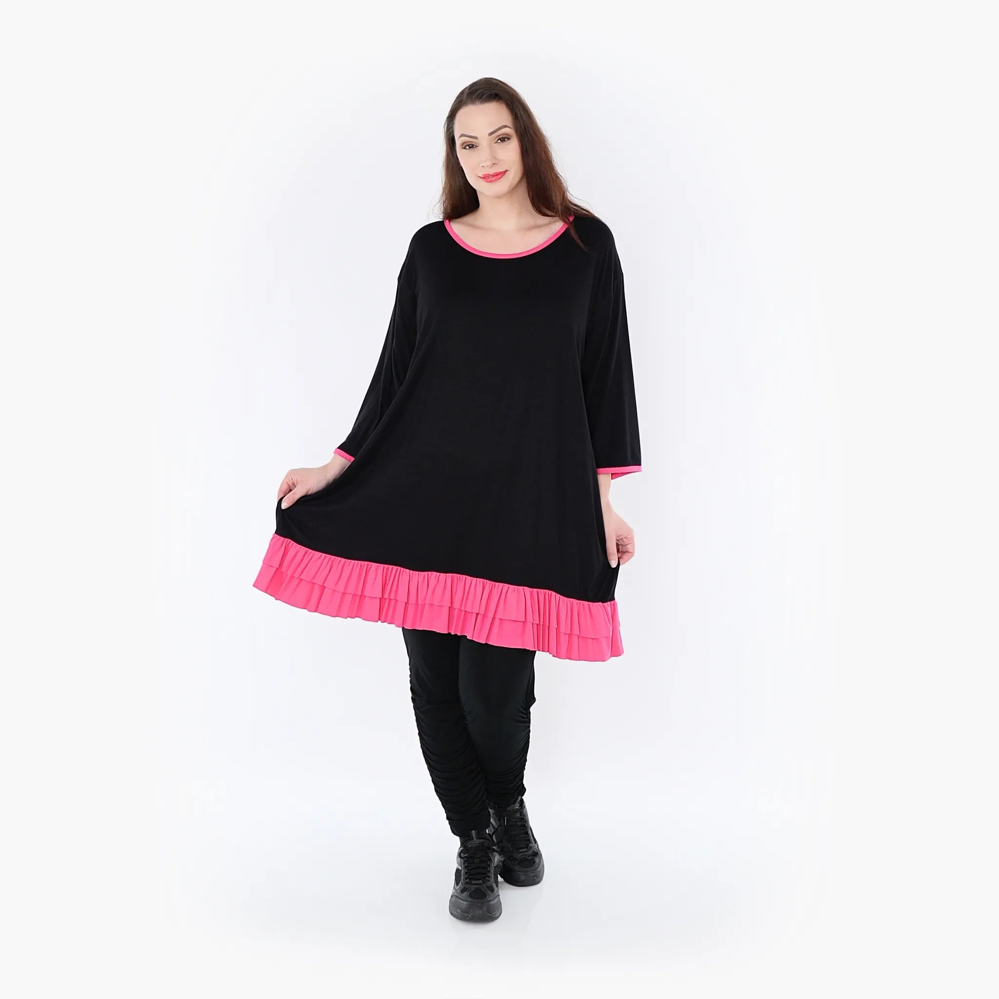  A-Form Shirt von AKH Fashion aus Viskose, 1416.06916, Schwarz/Fuchsia, Schick, Modern