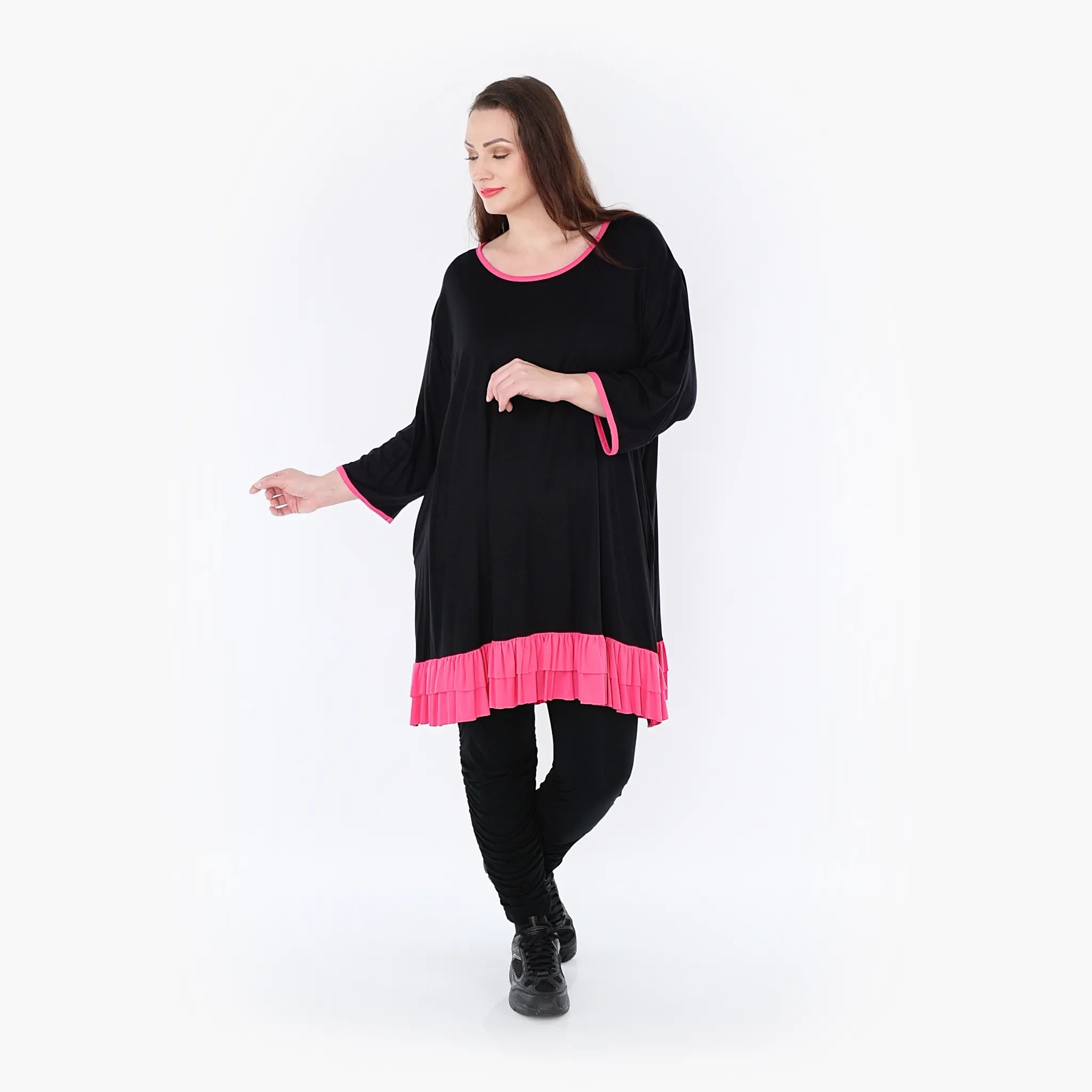  A-Form Shirt von AKH Fashion aus Viskose, 1416.06916, Schwarz/Fuchsia, Schick, Modern