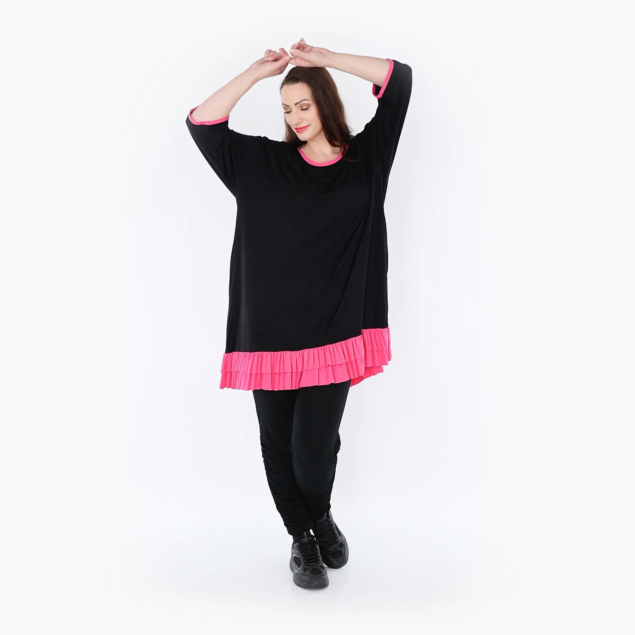  A-Form Shirt von AKH Fashion aus Viskose, 1416.06916, Schwarz/Fuchsia, Schick, Modern