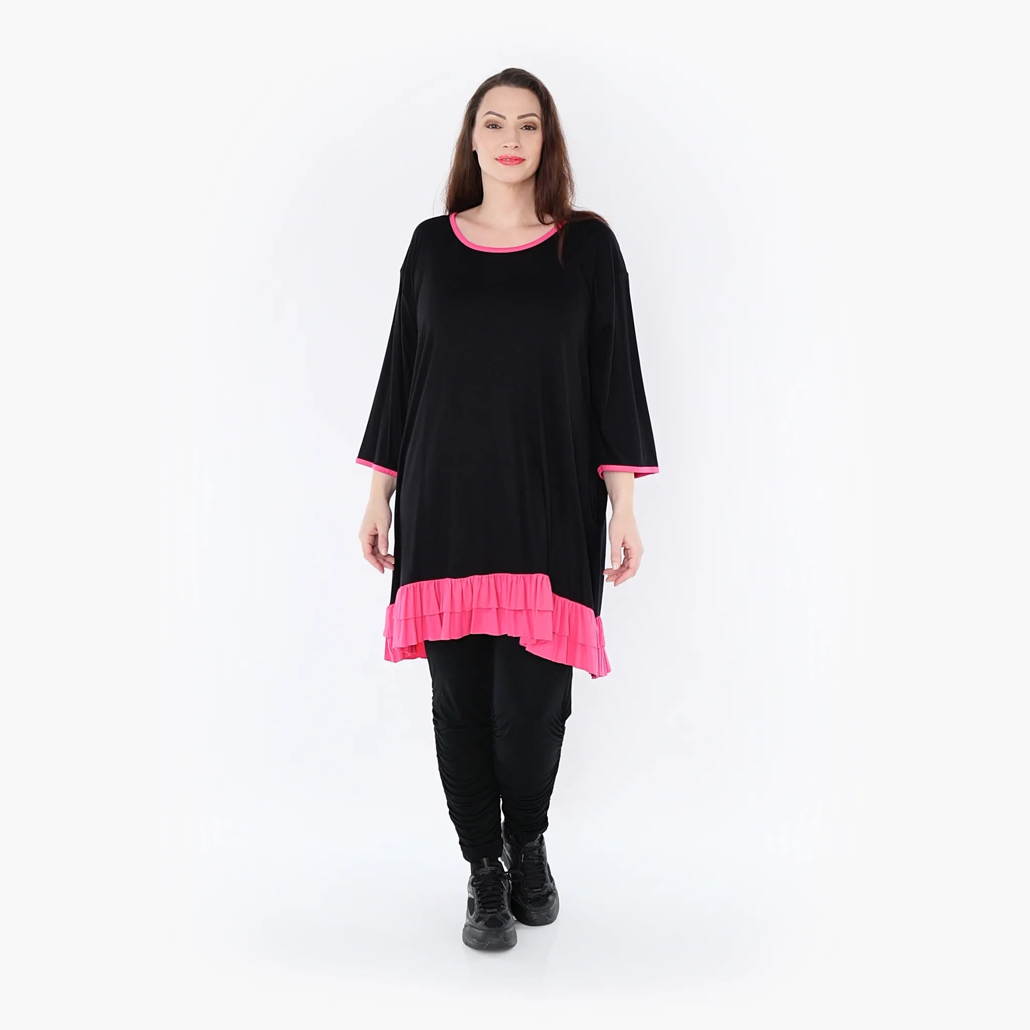  A-Form Shirt von AKH Fashion aus Viskose, 1416.06916, Schwarz/Fuchsia, Schick, Modern